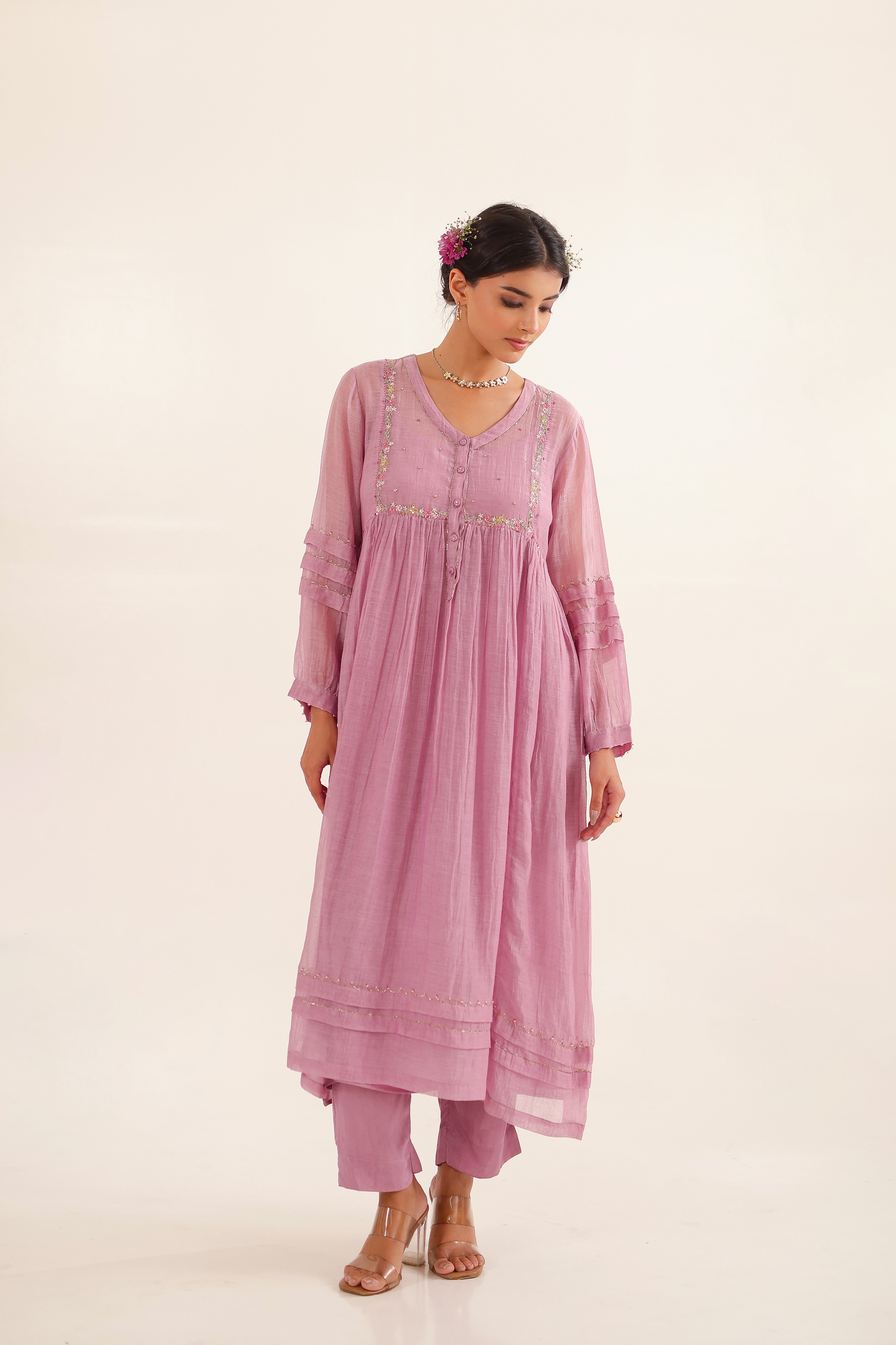 Lilac pleated sleeve suit set