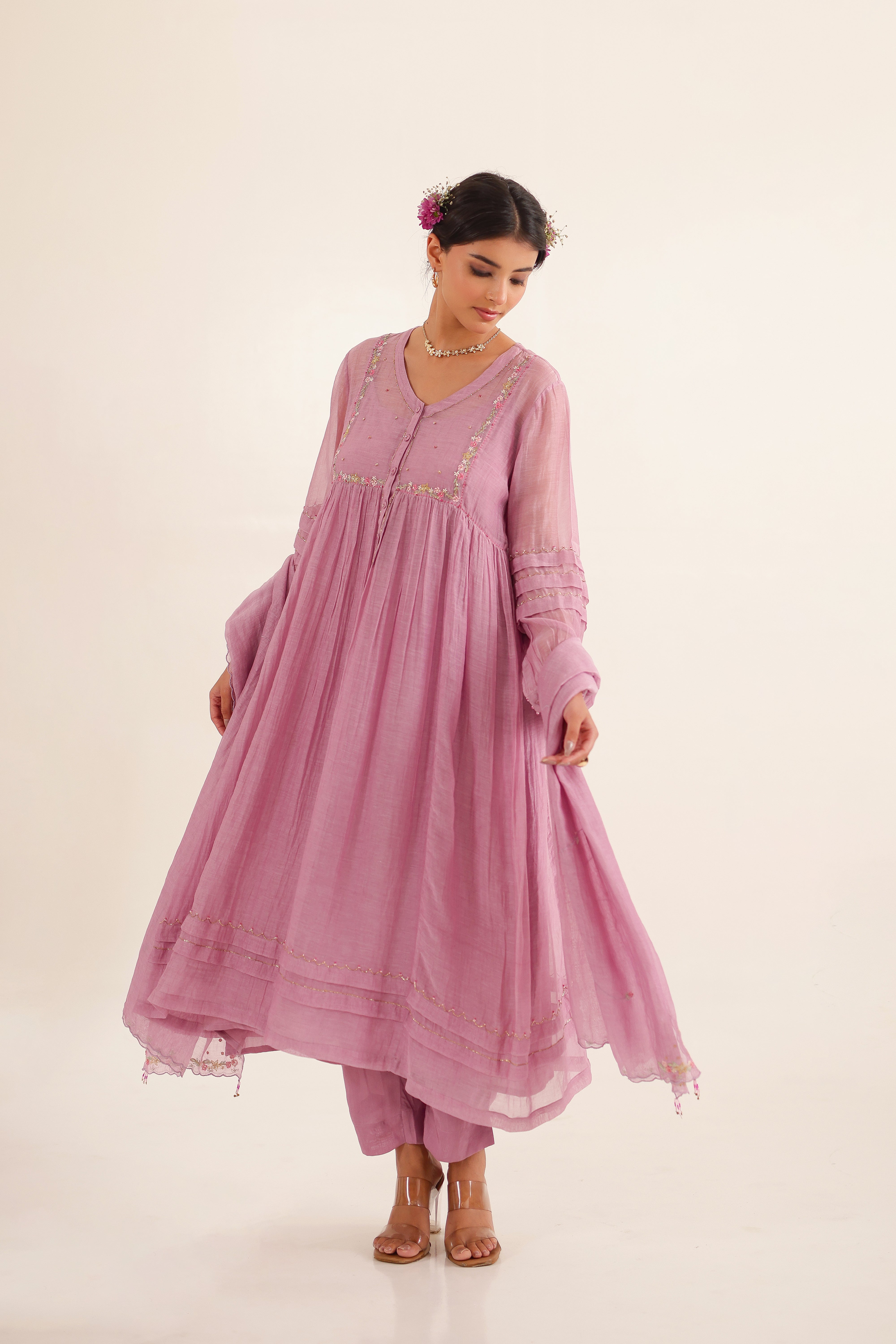 Lilac pleated sleeve suit set