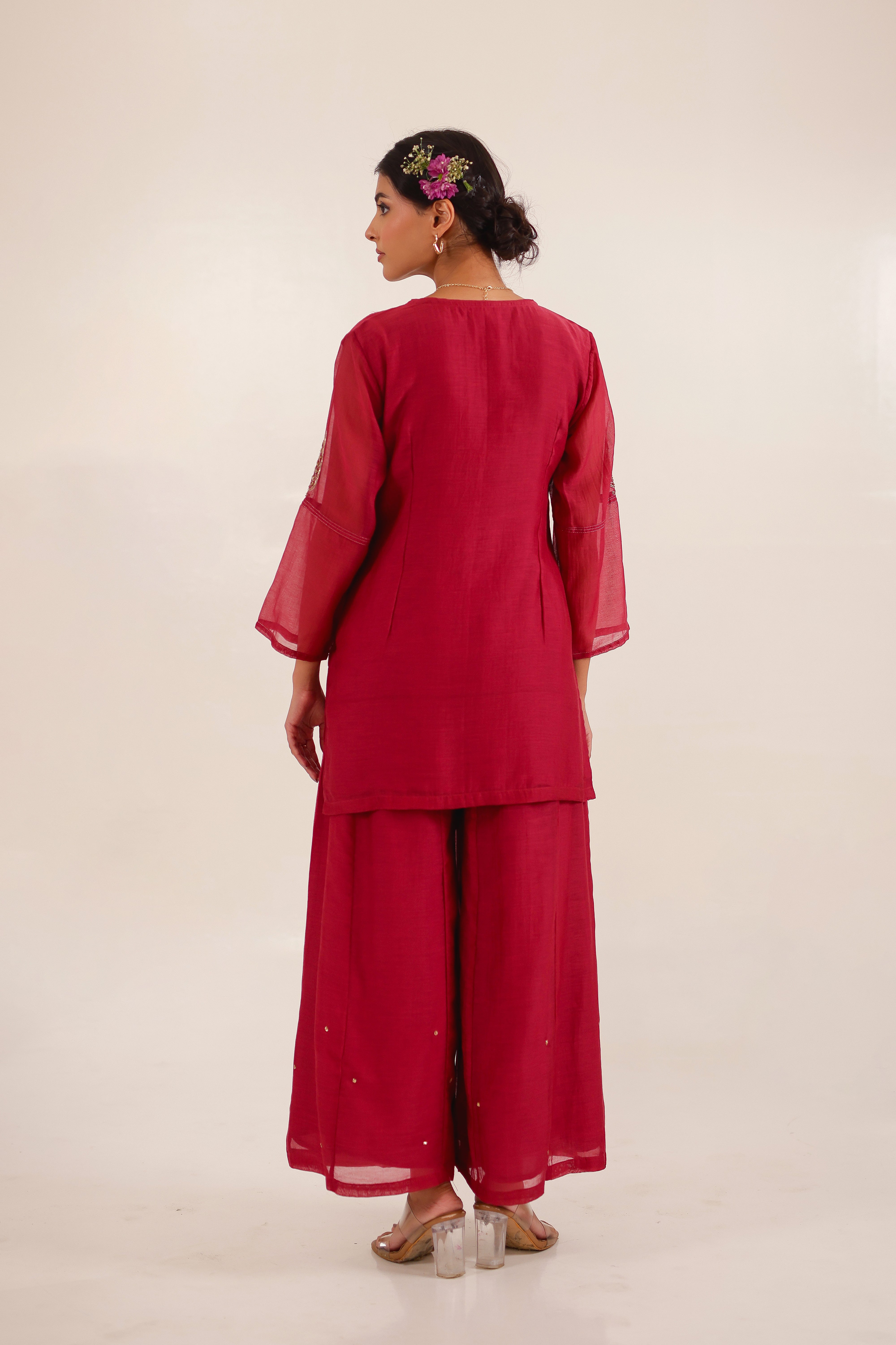 Red Meena Zardosi top and palazzo set