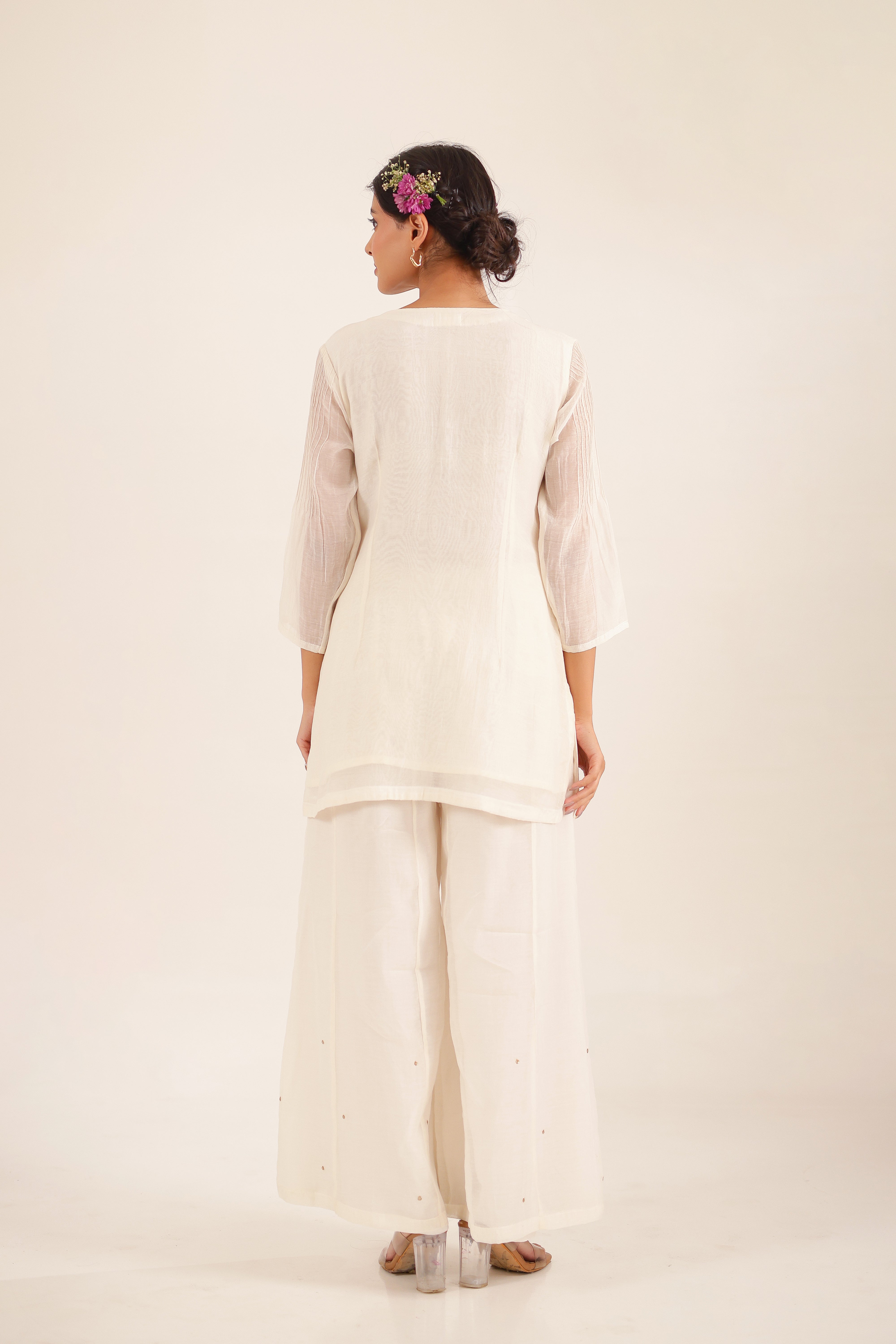 WHITE MATSYA TOP AND PALAZZO SET