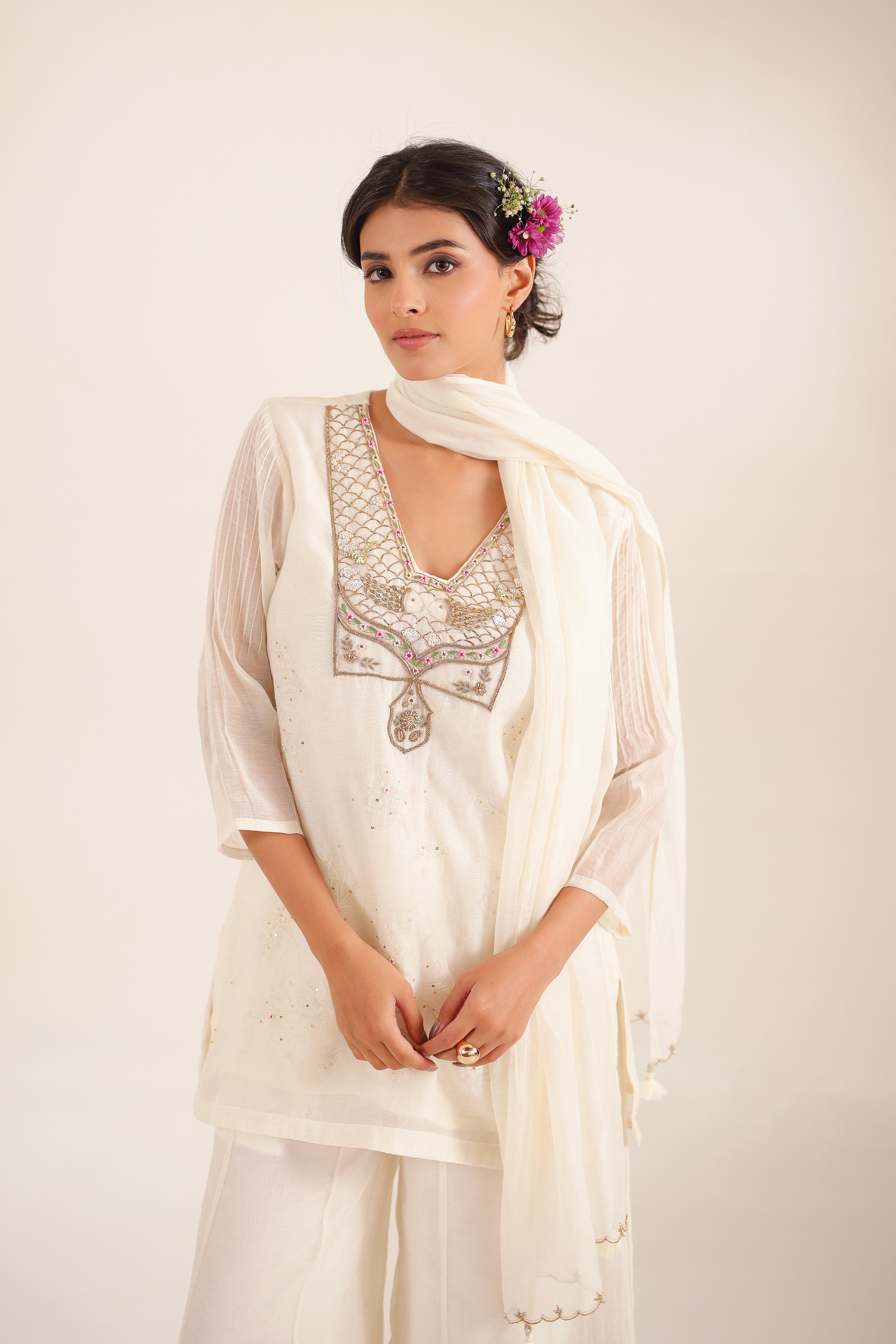WHITE MATSYA TOP AND PALAZZO SET