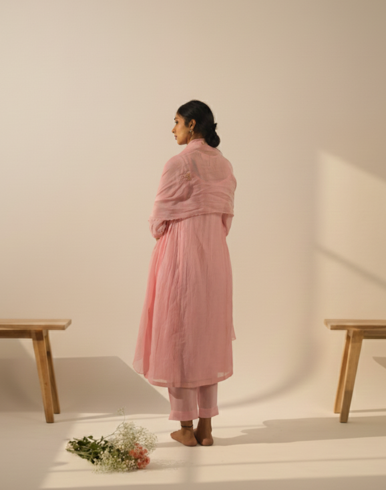 Blush pink applique suit set with Duppata