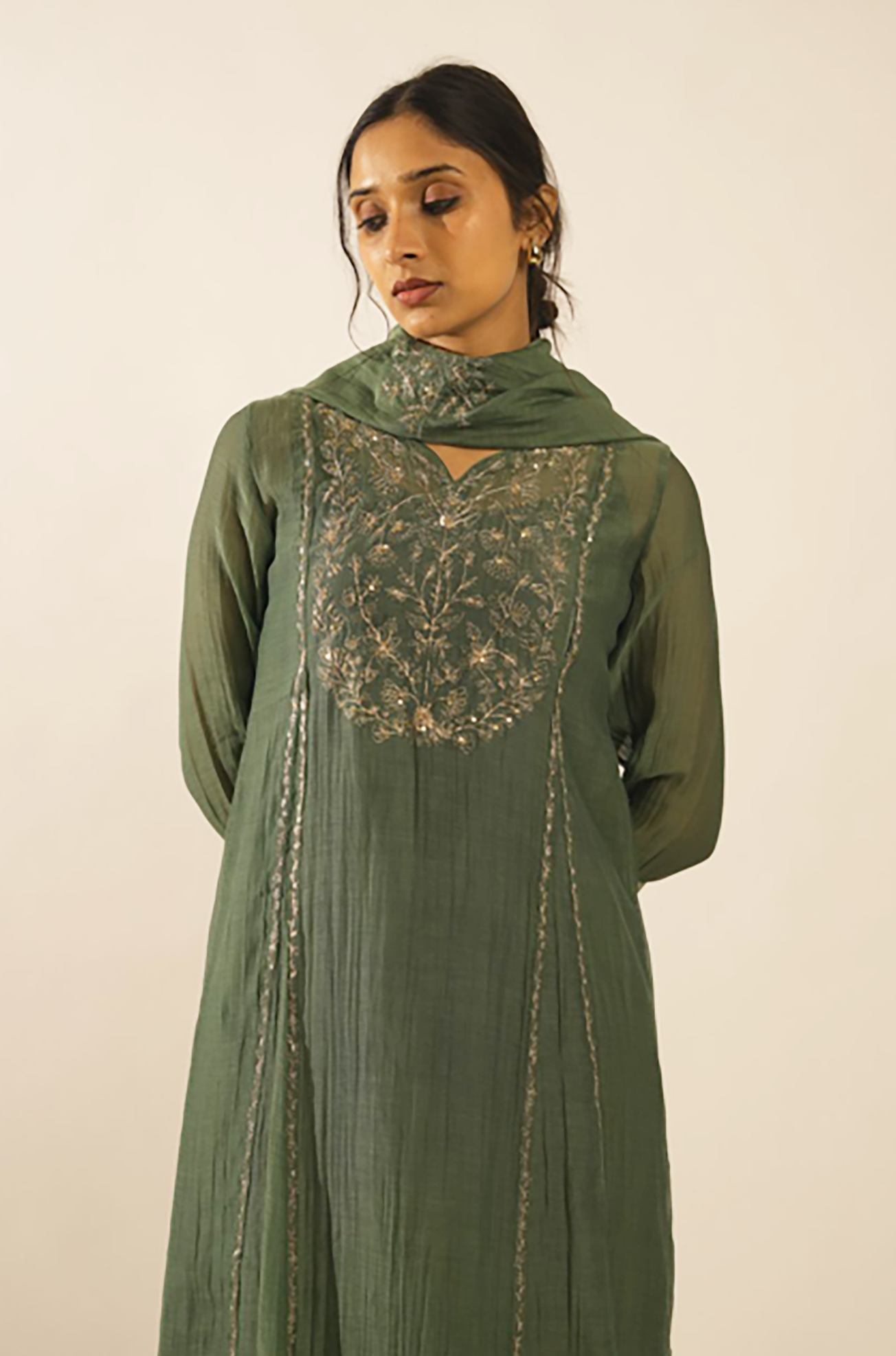 Bottle green midnight kurta set with duppata