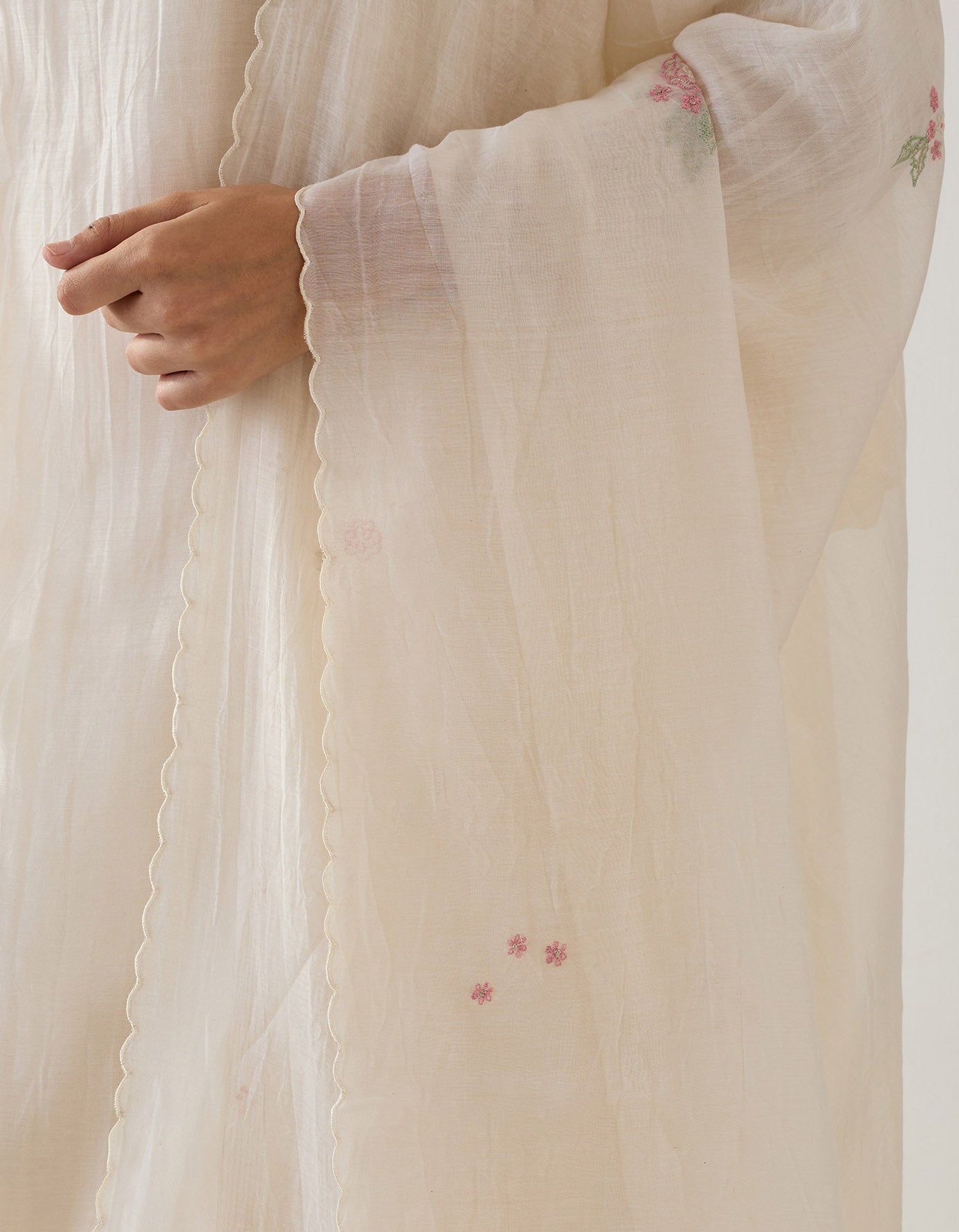 White Parrot and peonies kurta set with dupatta