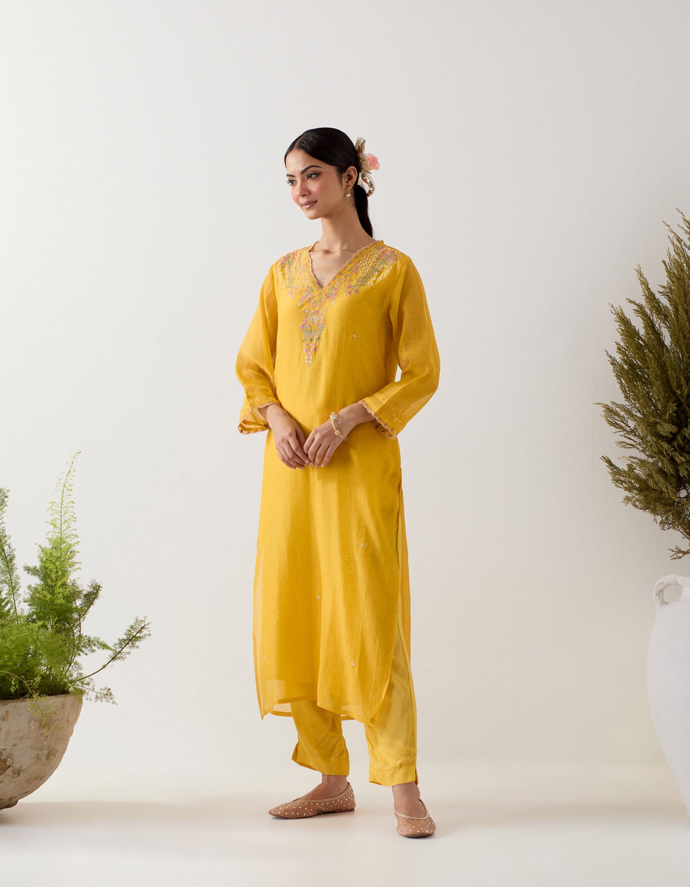 MUSTARD SONGBIRD KURTA SET with dupatta