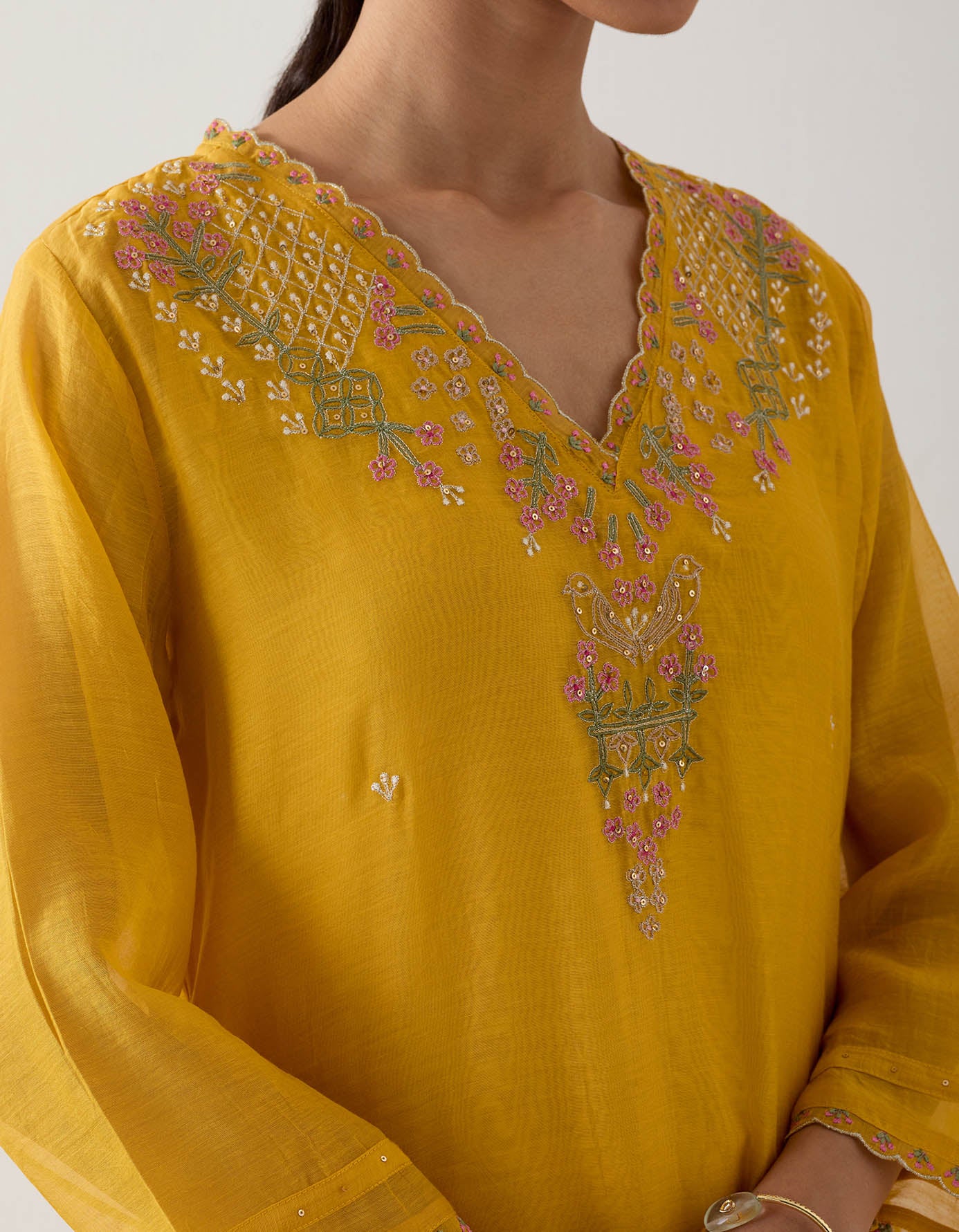 MUSTARD SONGBIRD KURTA SET with dupatta