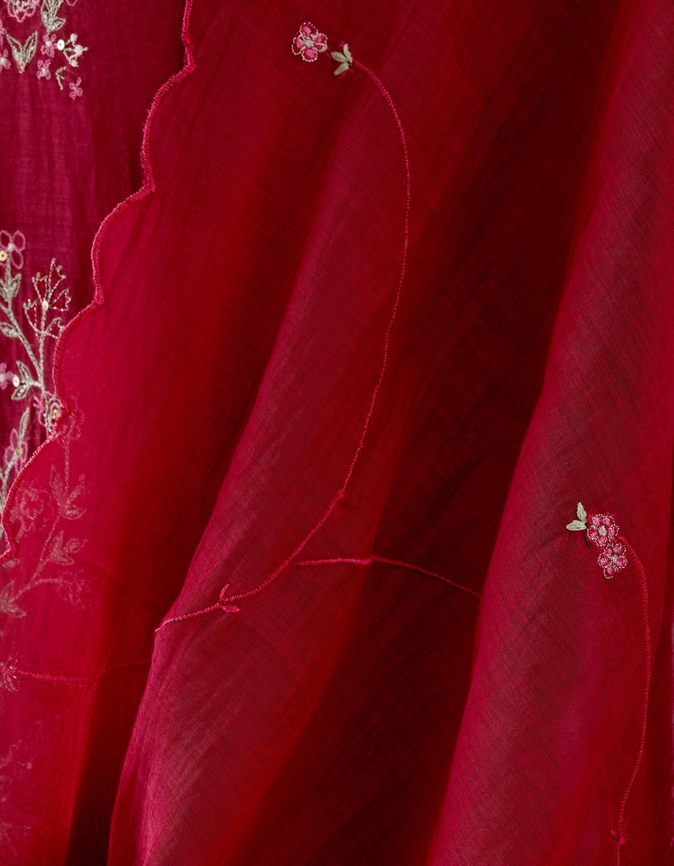 Red floral necklace kurta set