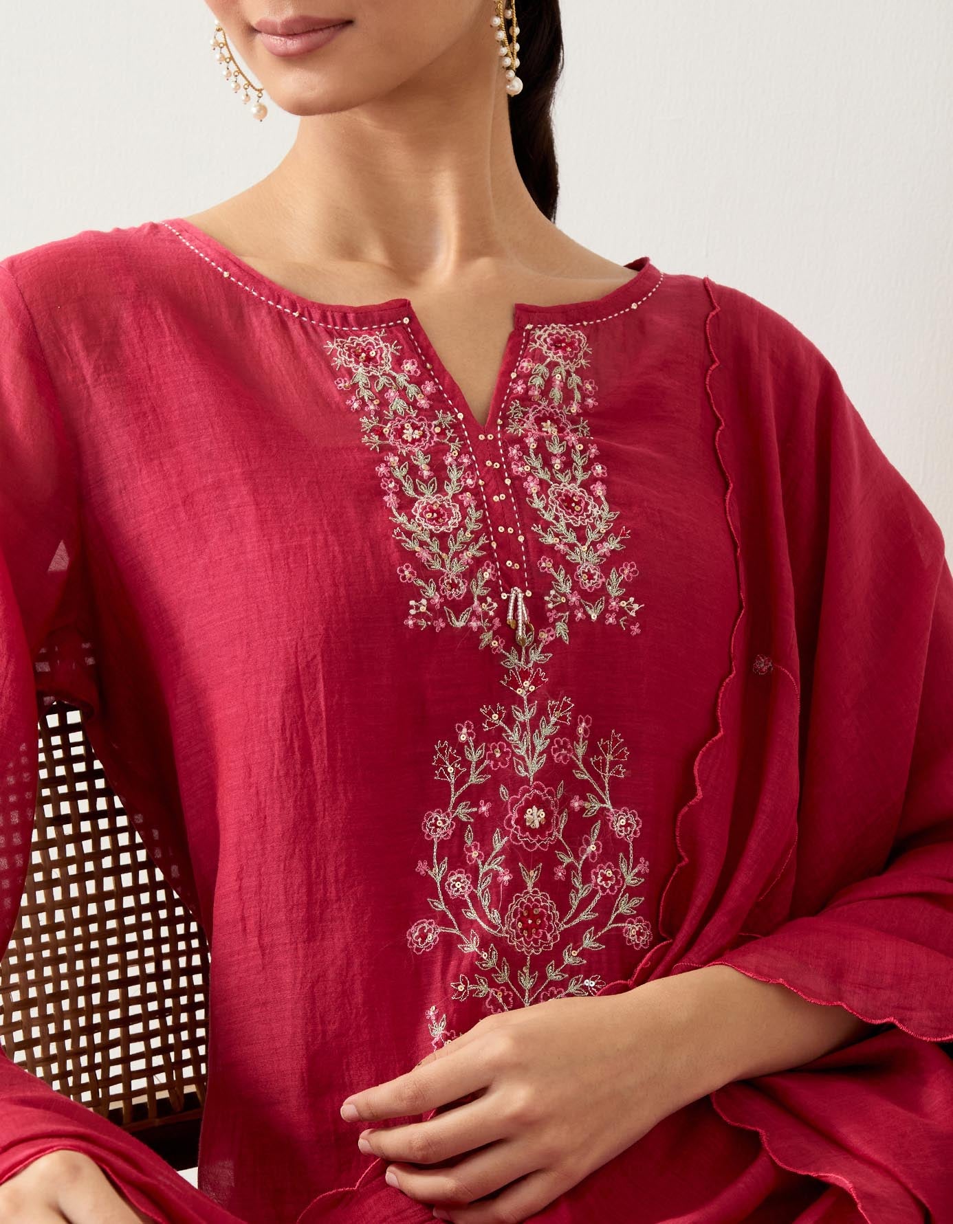 Red scroll Dupatta