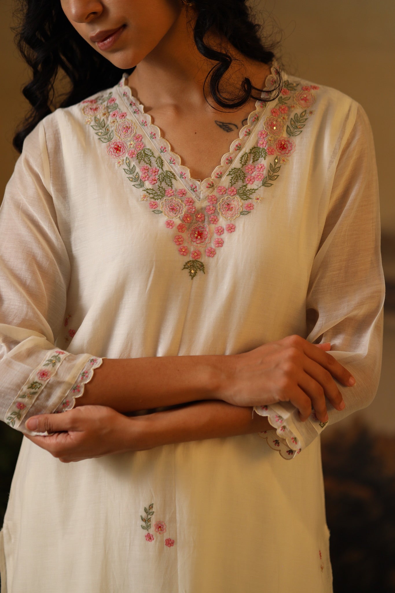 Ivory White Rangoon kurta set with dupatta