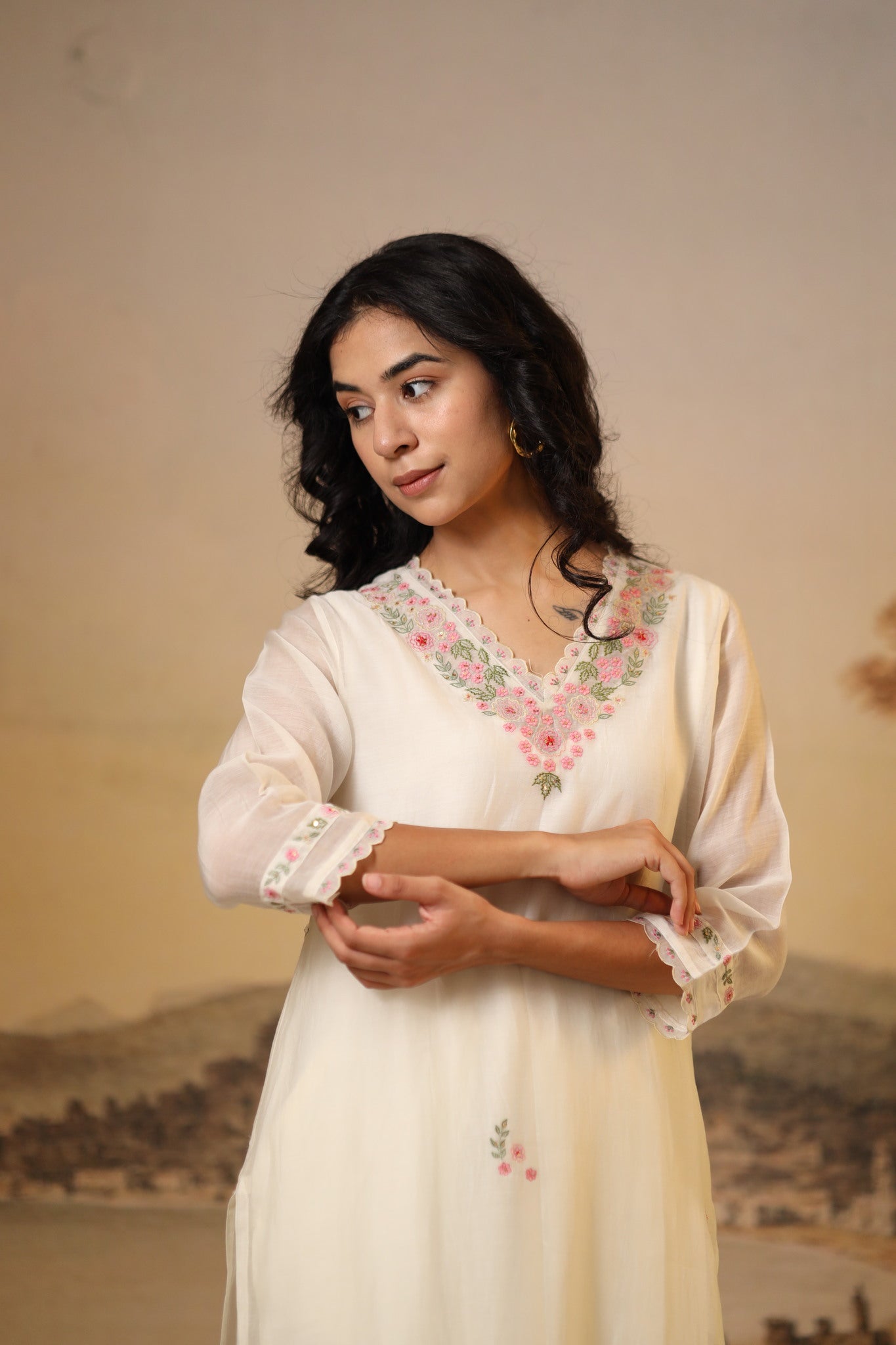 Ivory White Rangoon kurta set with dupatta