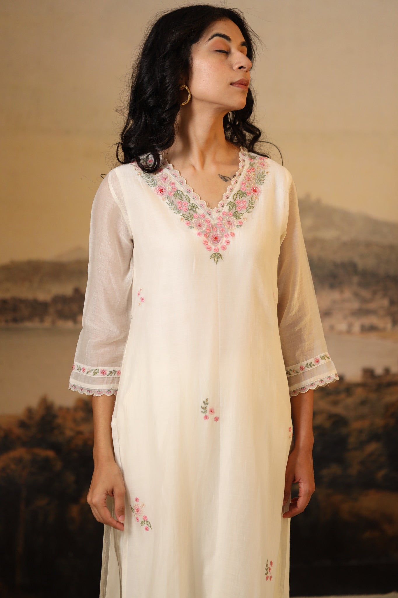 Ivory White Rangoon kurta set with dupatta