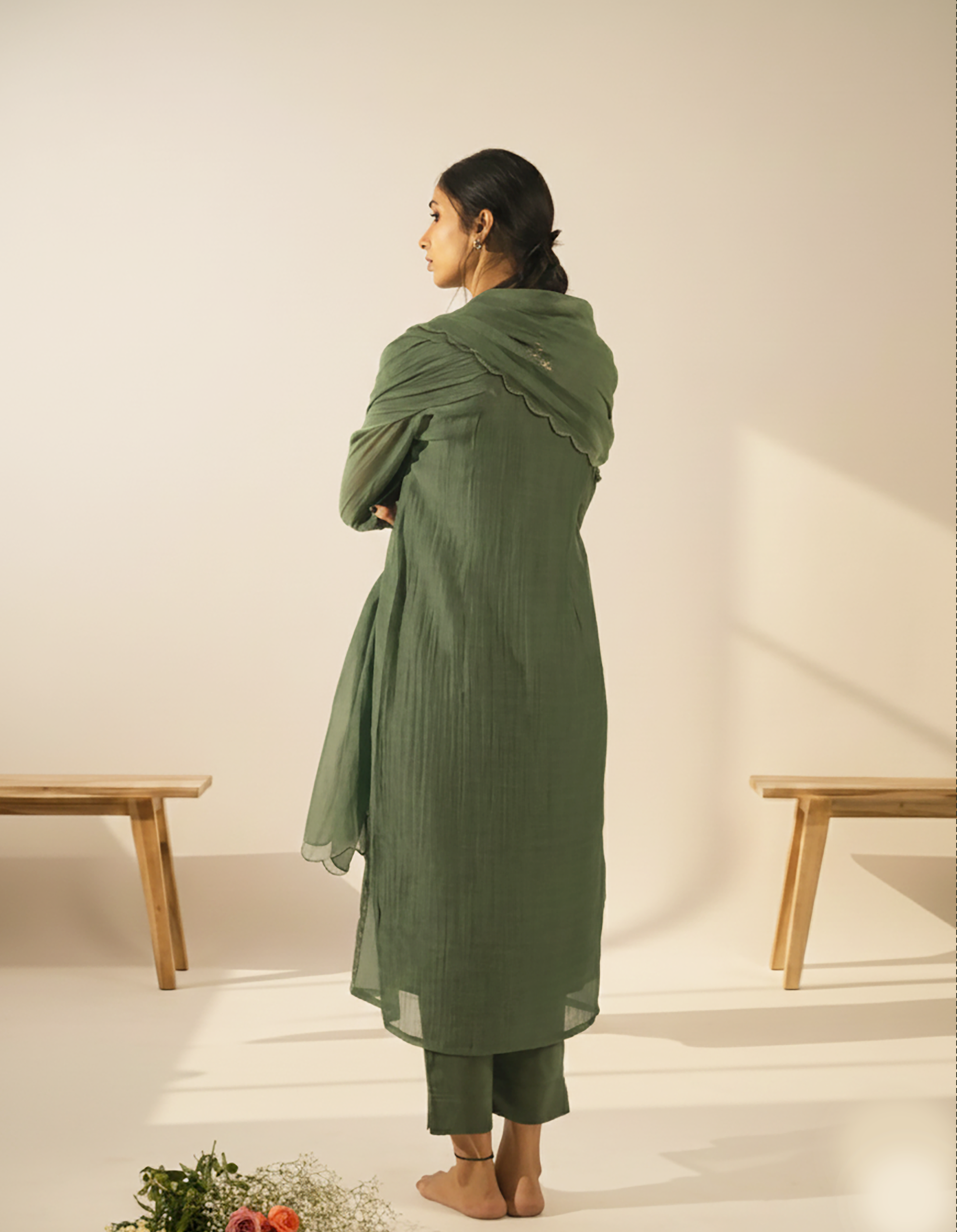 Bottle green midnight kurta set with duppata