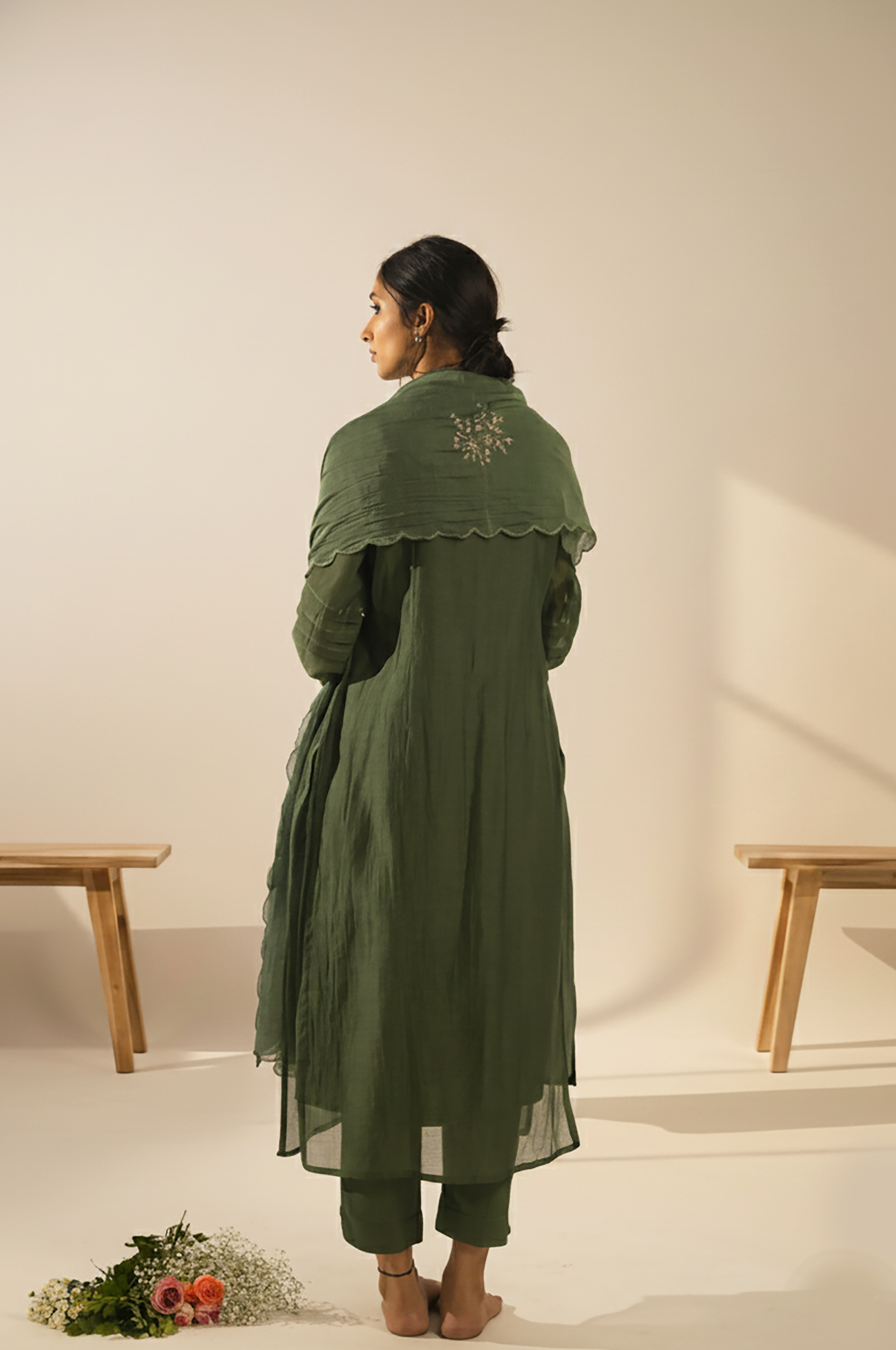 Bottle green victorian suit set with duppata