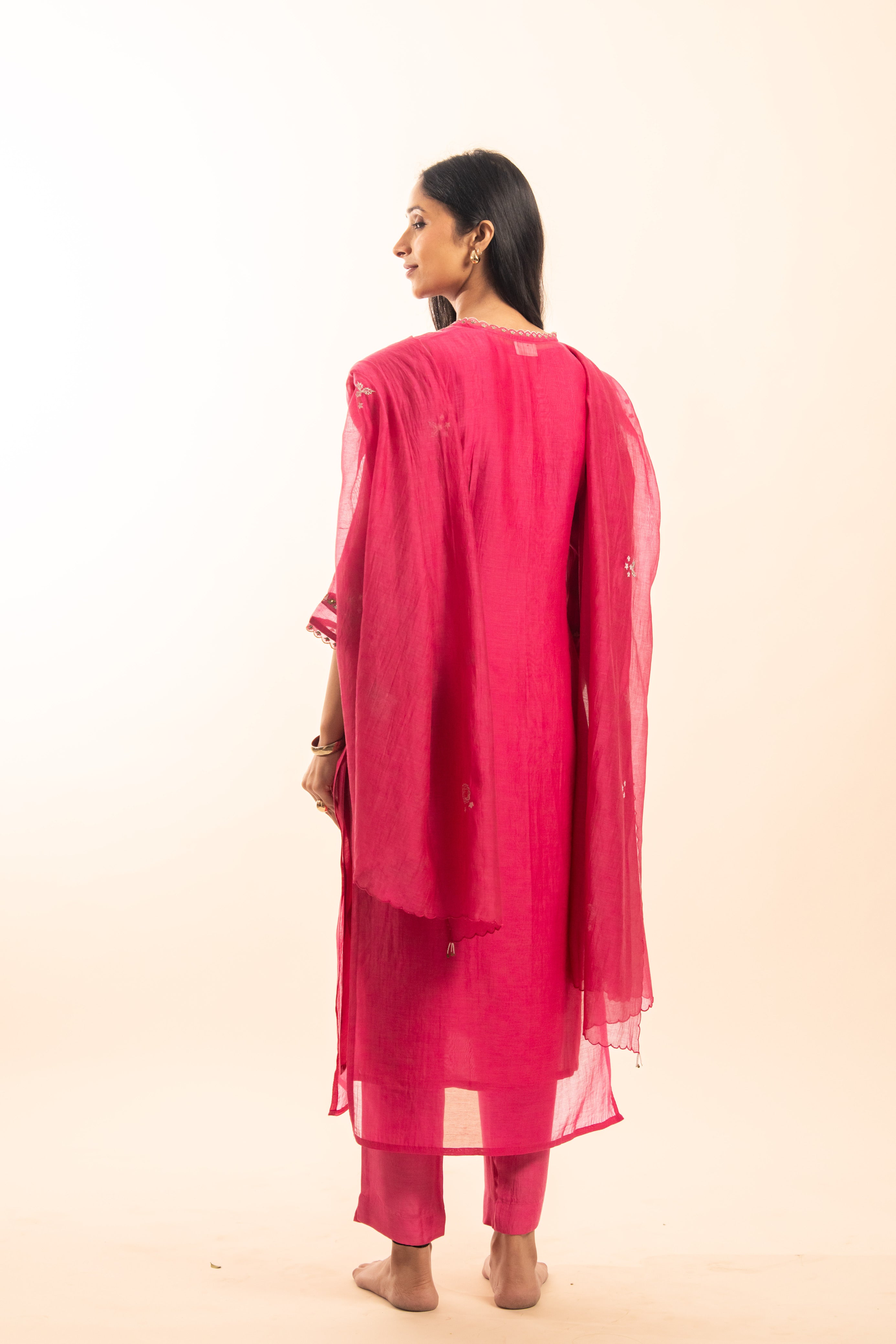 Rani pink rangoon bail suit set with duppata