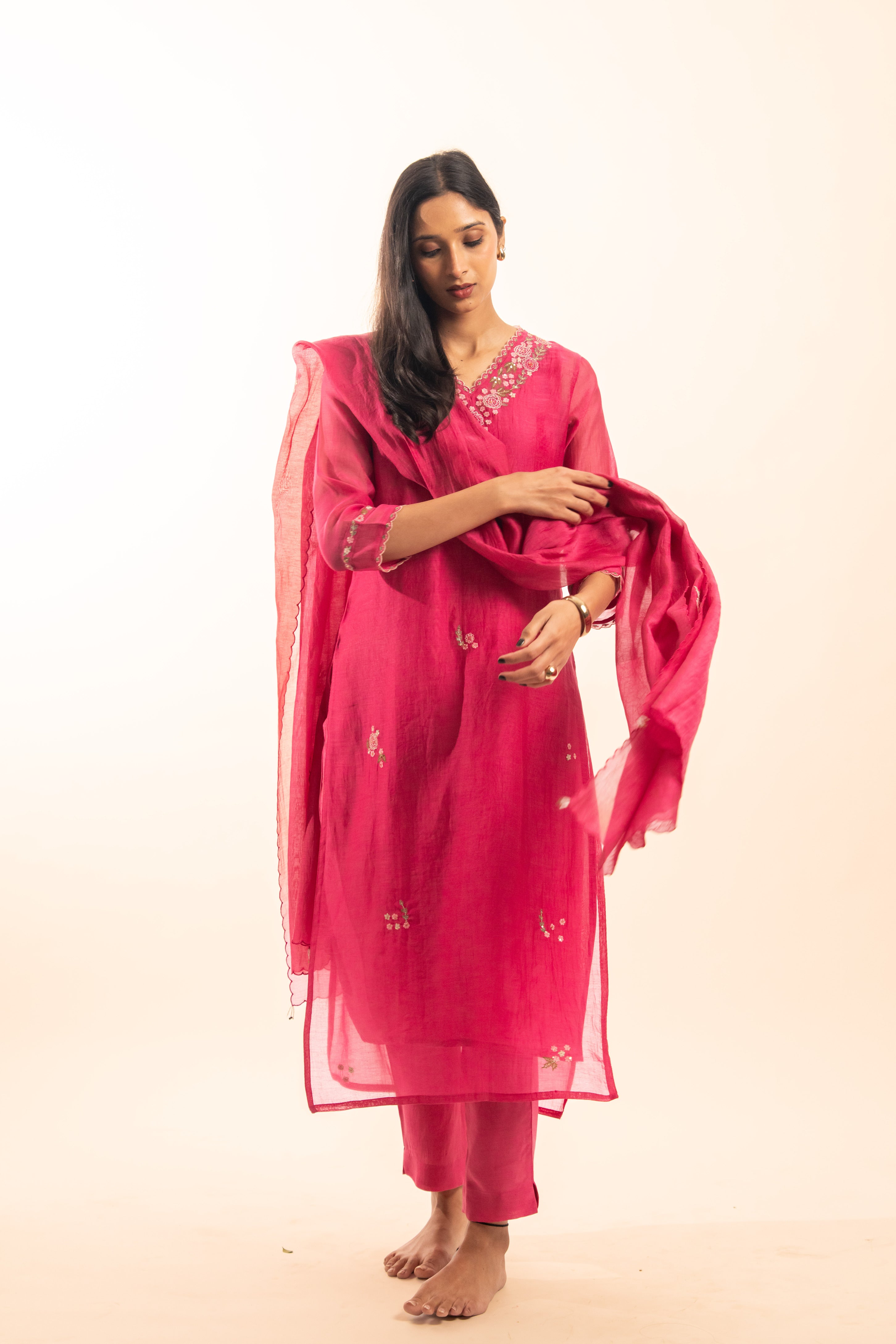 Rani pink rangoon bail suit set with duppata