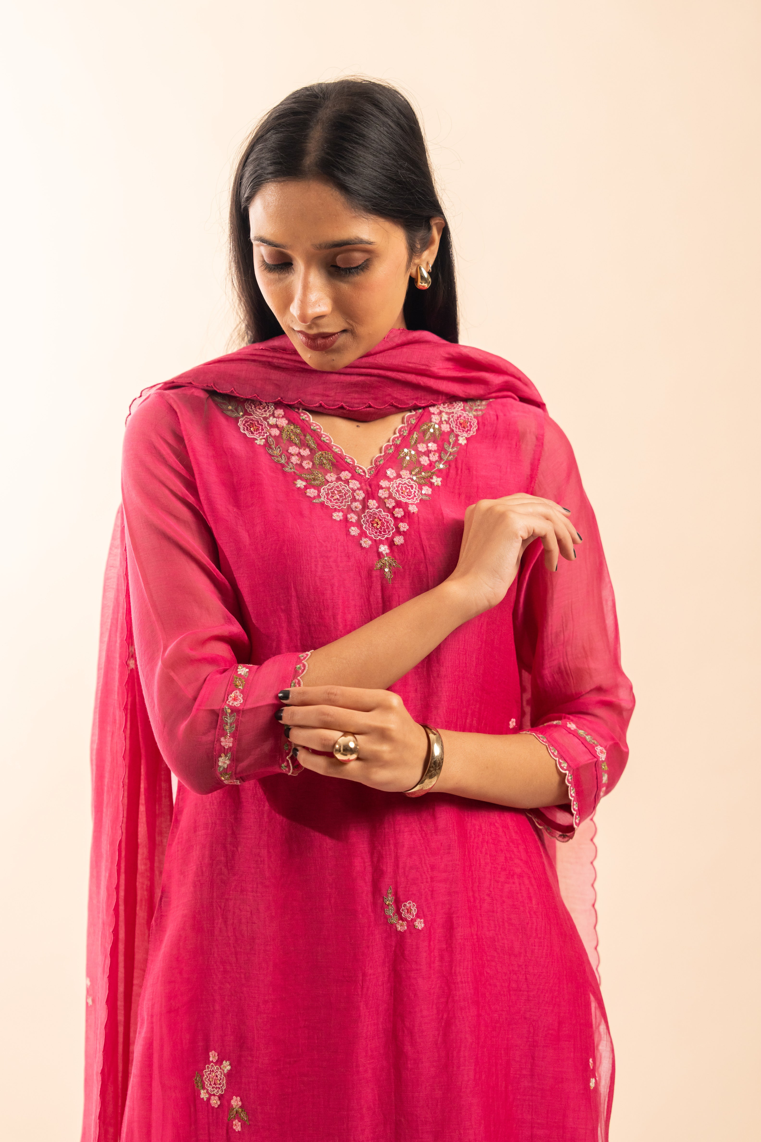 Rani pink rangoon bail suit set with duppata