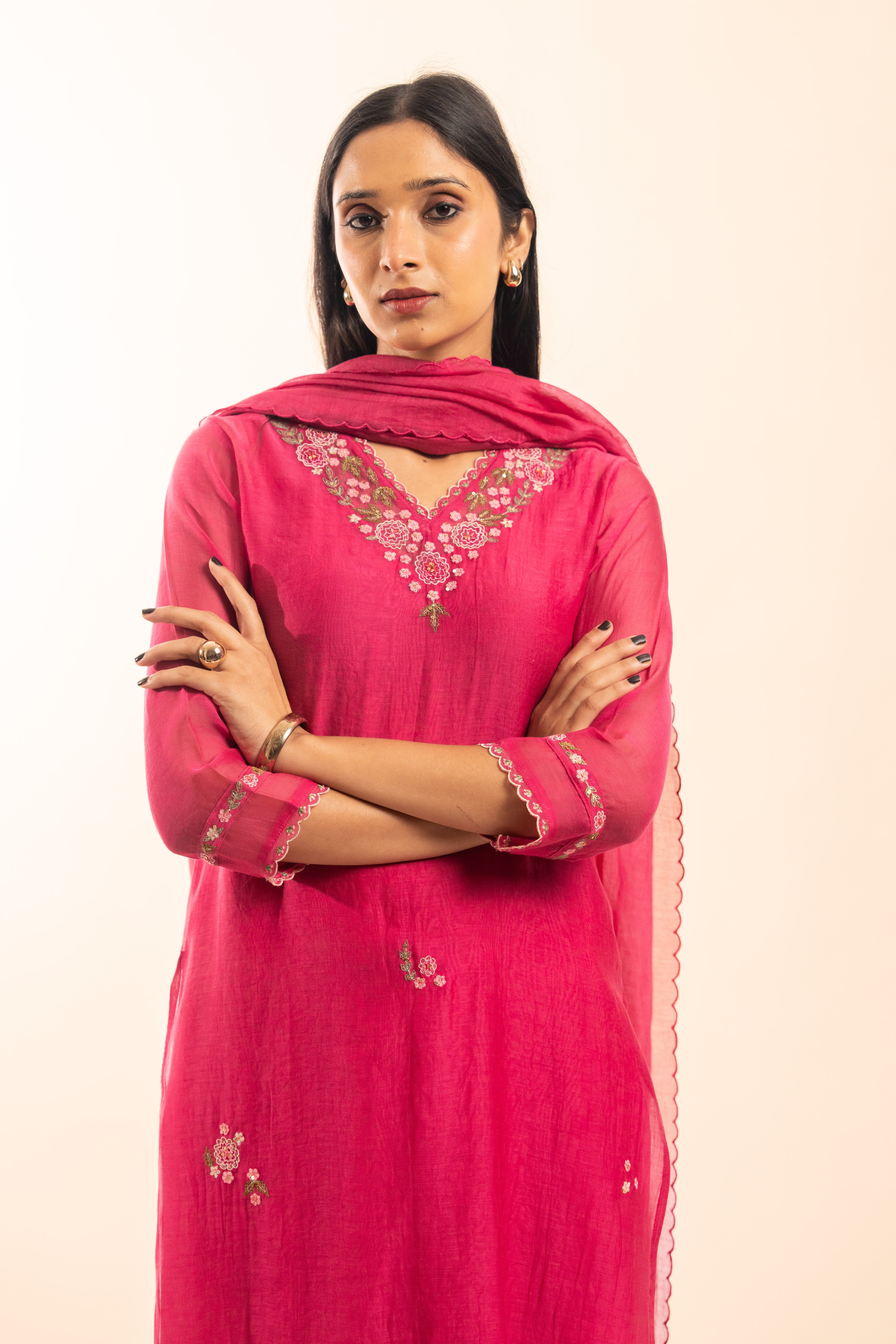 Rani pink rangoon bail kurta set with duppata