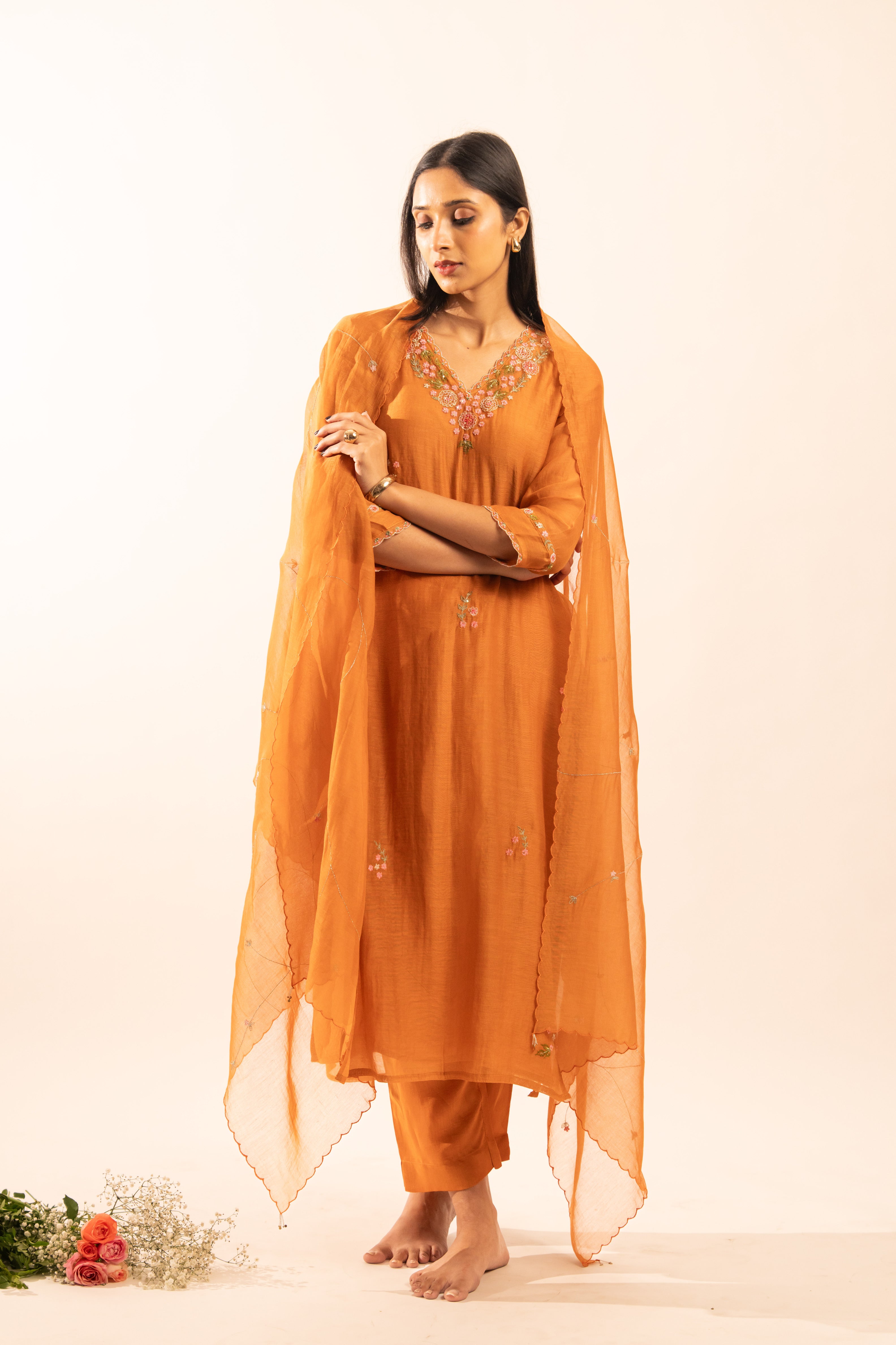Rust orange Rangoon bail suit set with duppata