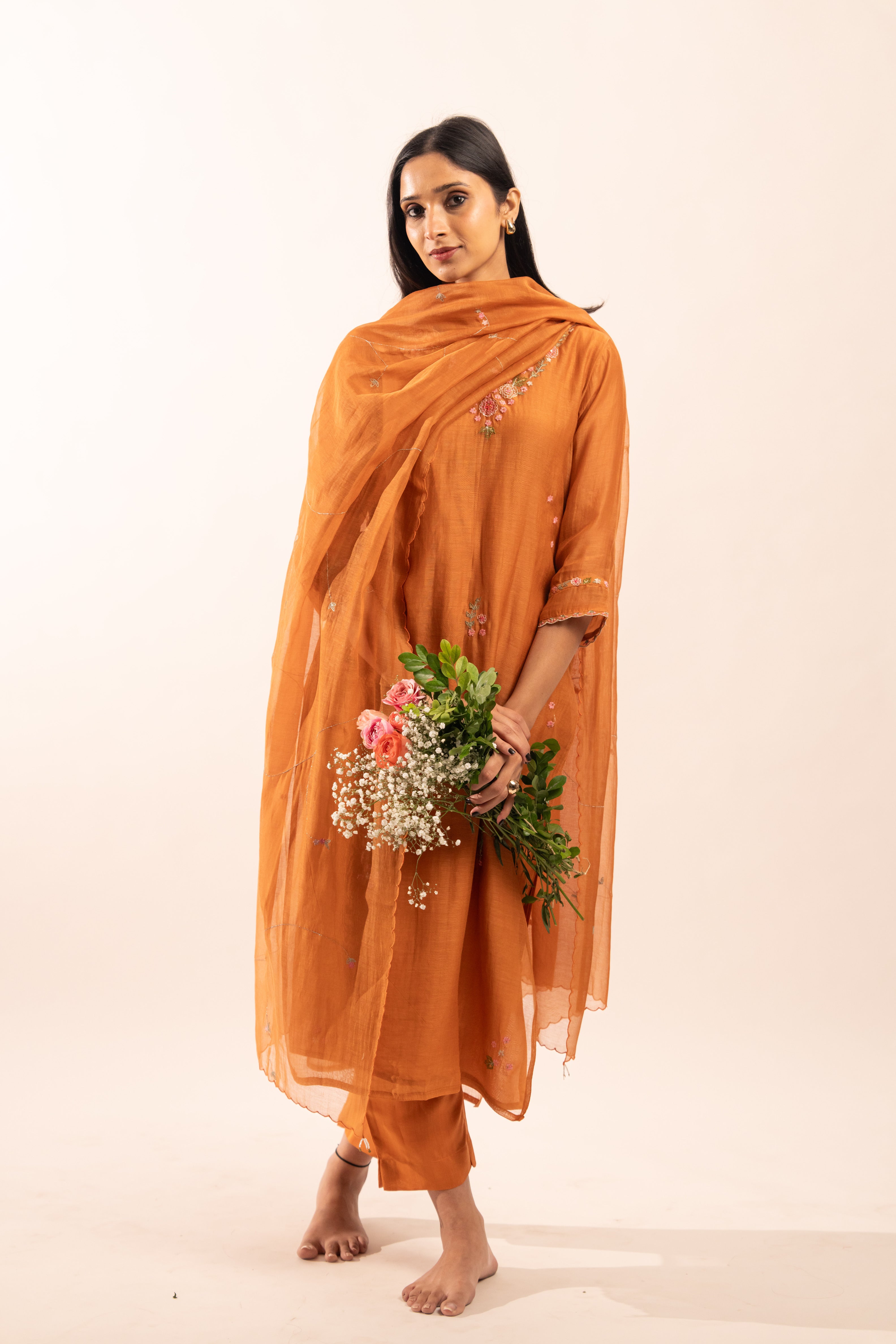 Rust orange Rangoon bail suit set with duppata