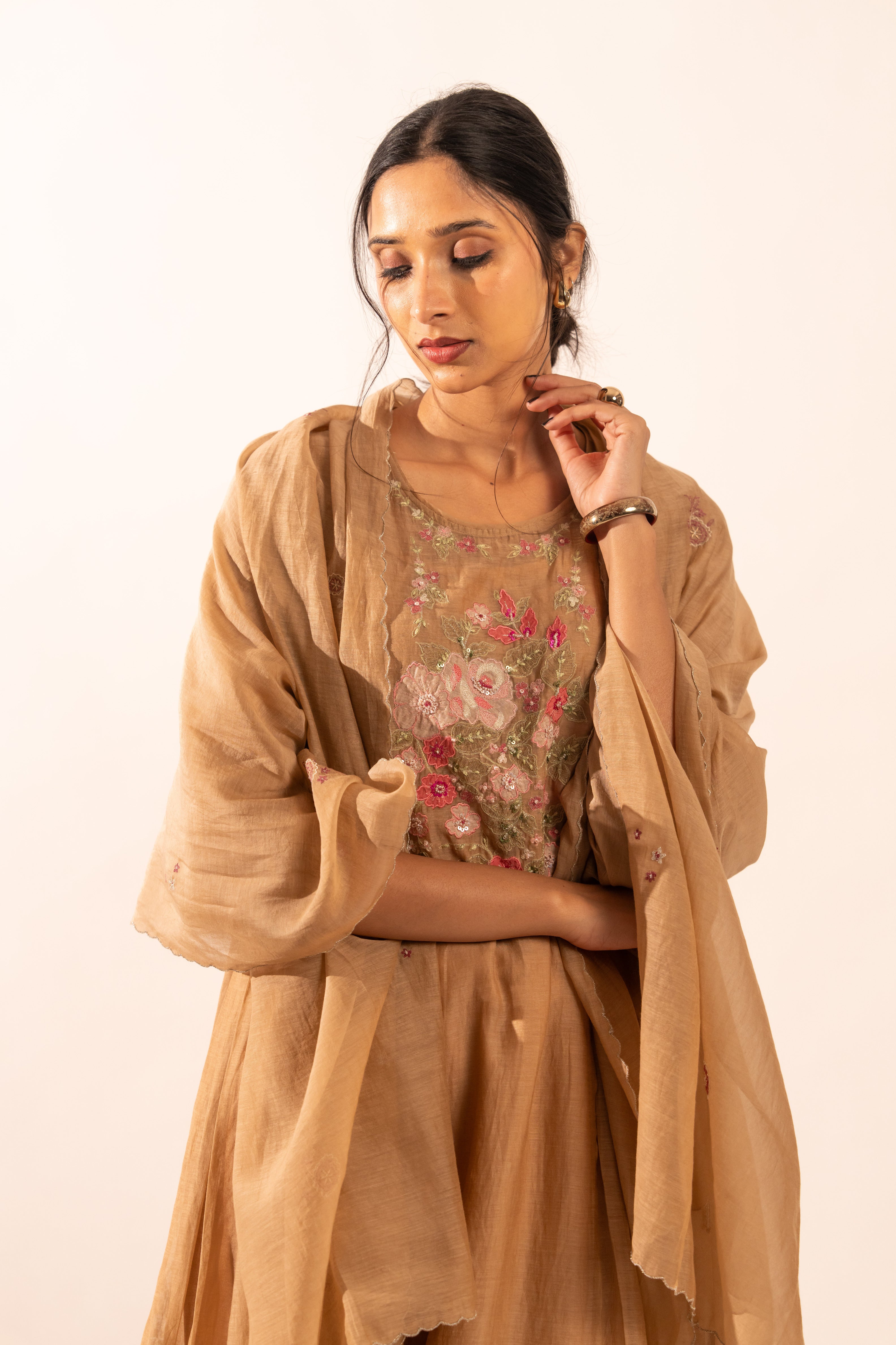 Chiku Floral applique Chanderi suit set with duppata