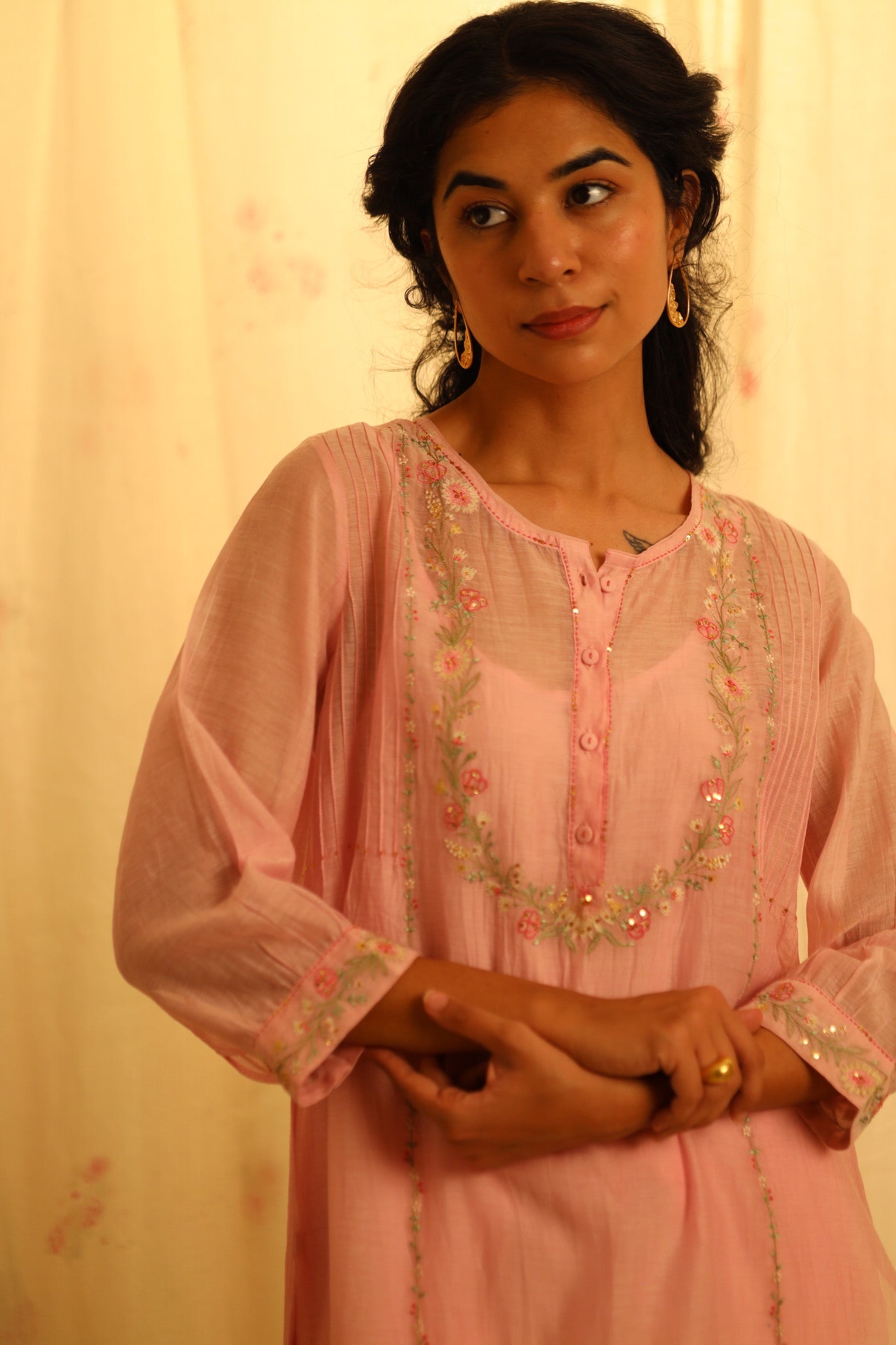 Blush pink camellia kurta set with duppata