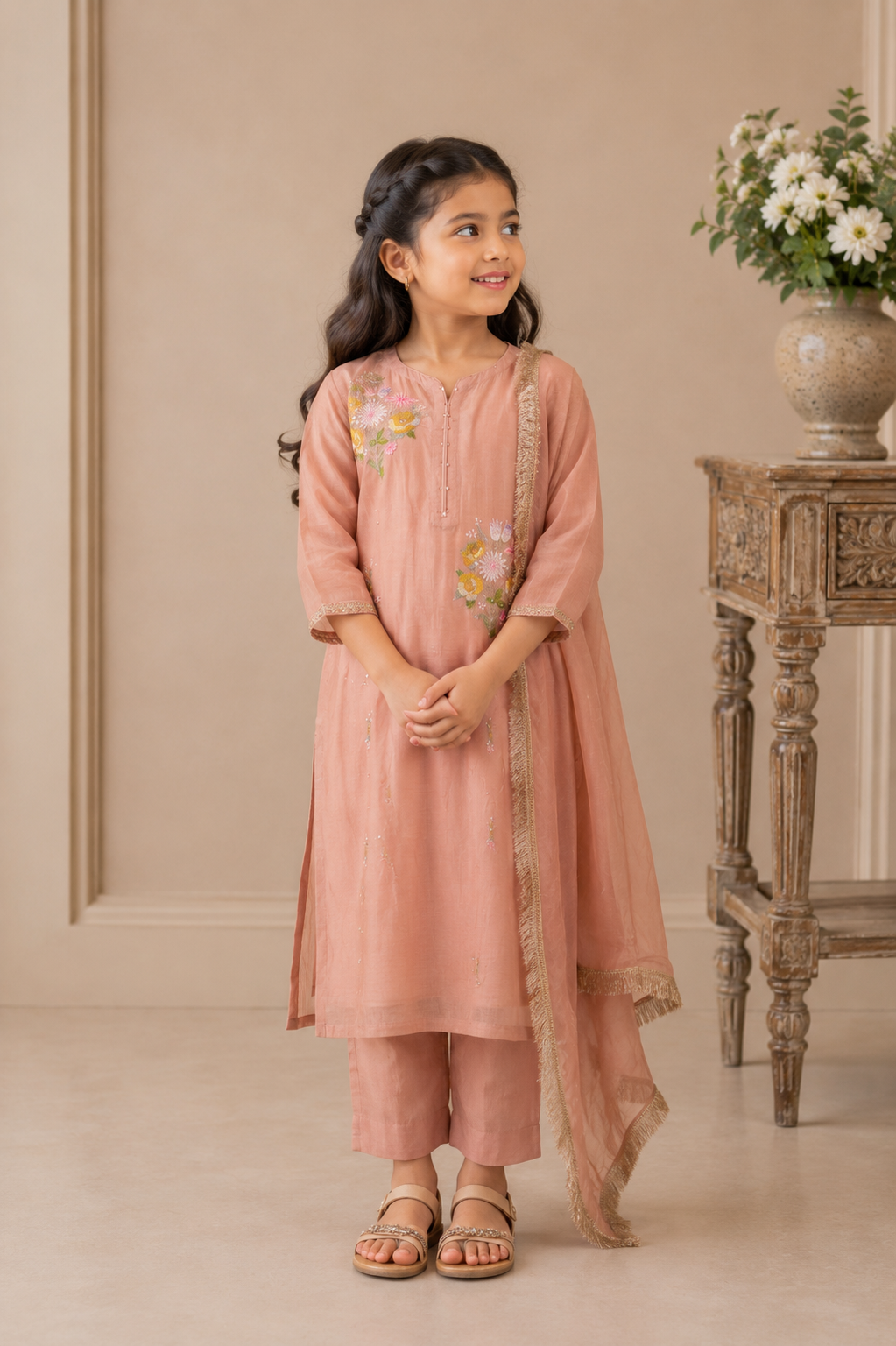 TWIN BOUQUET PEACH SUIT SET