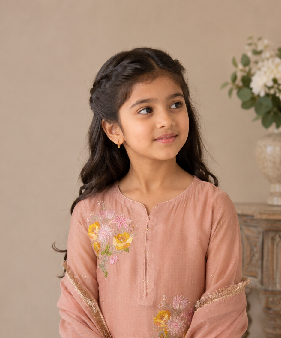 TWIN BOUQUET PEACH SUIT SET