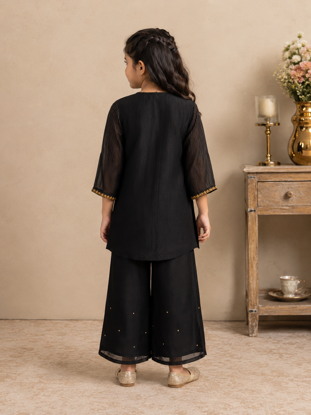 KIDS BLACK HERITAGE JHUMKA TOP SET WITH DUPATTA