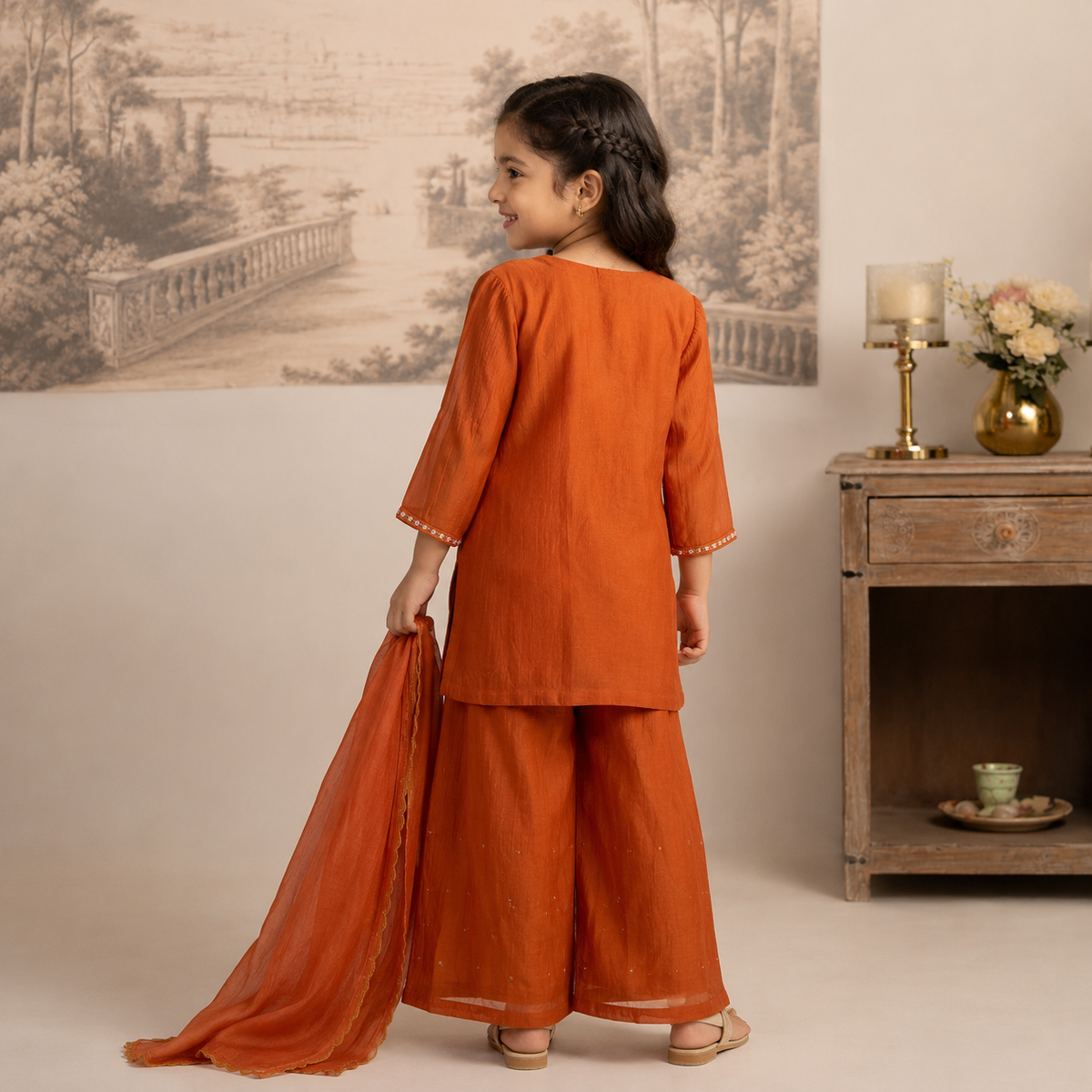 KIDS RUST ORANGE MATSYA TOP SET