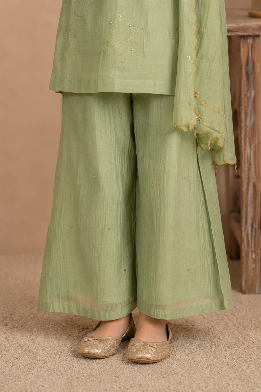KIDS SEA GREEN MEENA TOP SET WITH DUPATTA