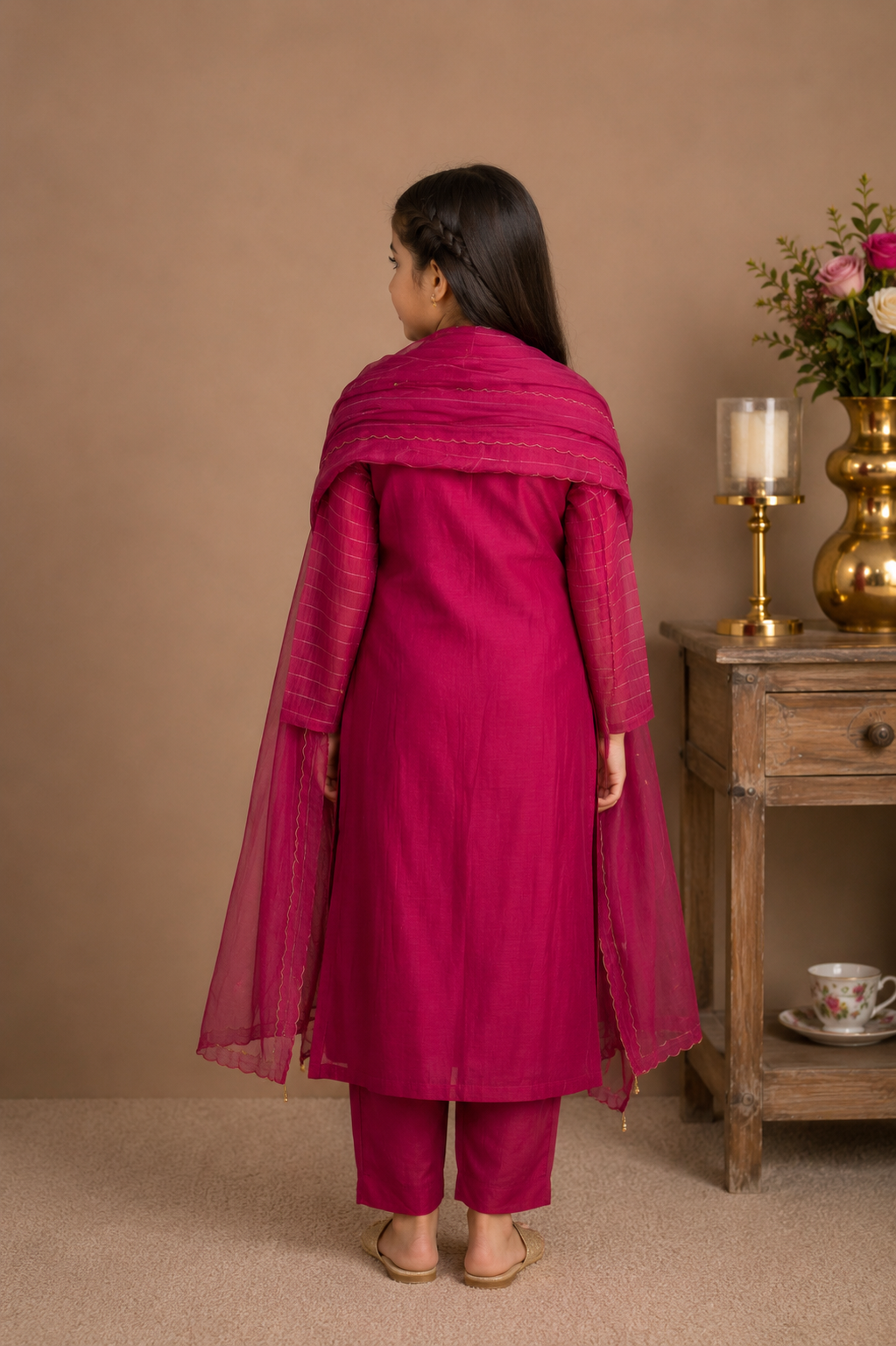 Kids Rani pink twin bouquet suit set