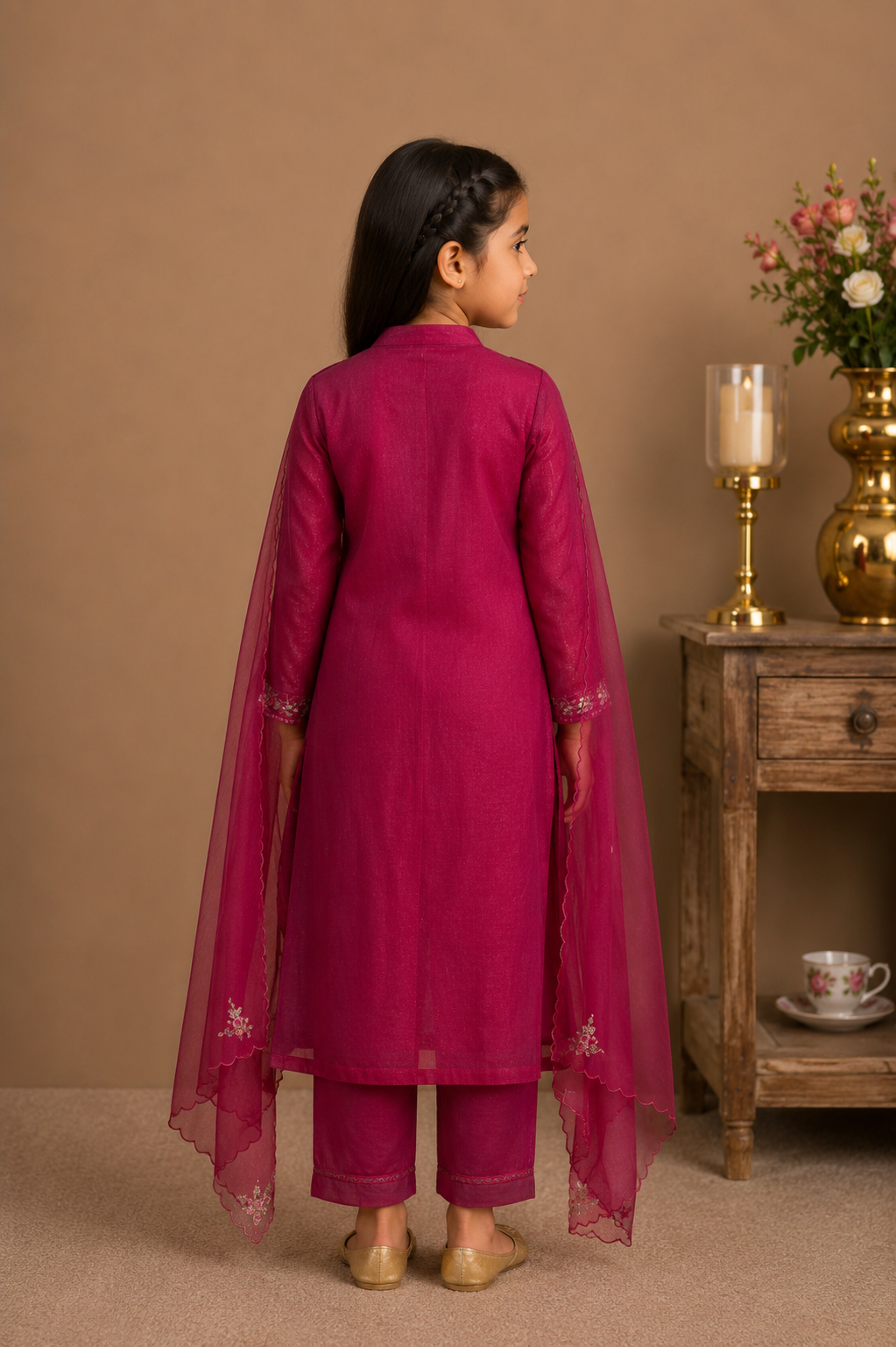 KIDS rani-pink-beaded-bageecha-suit-set