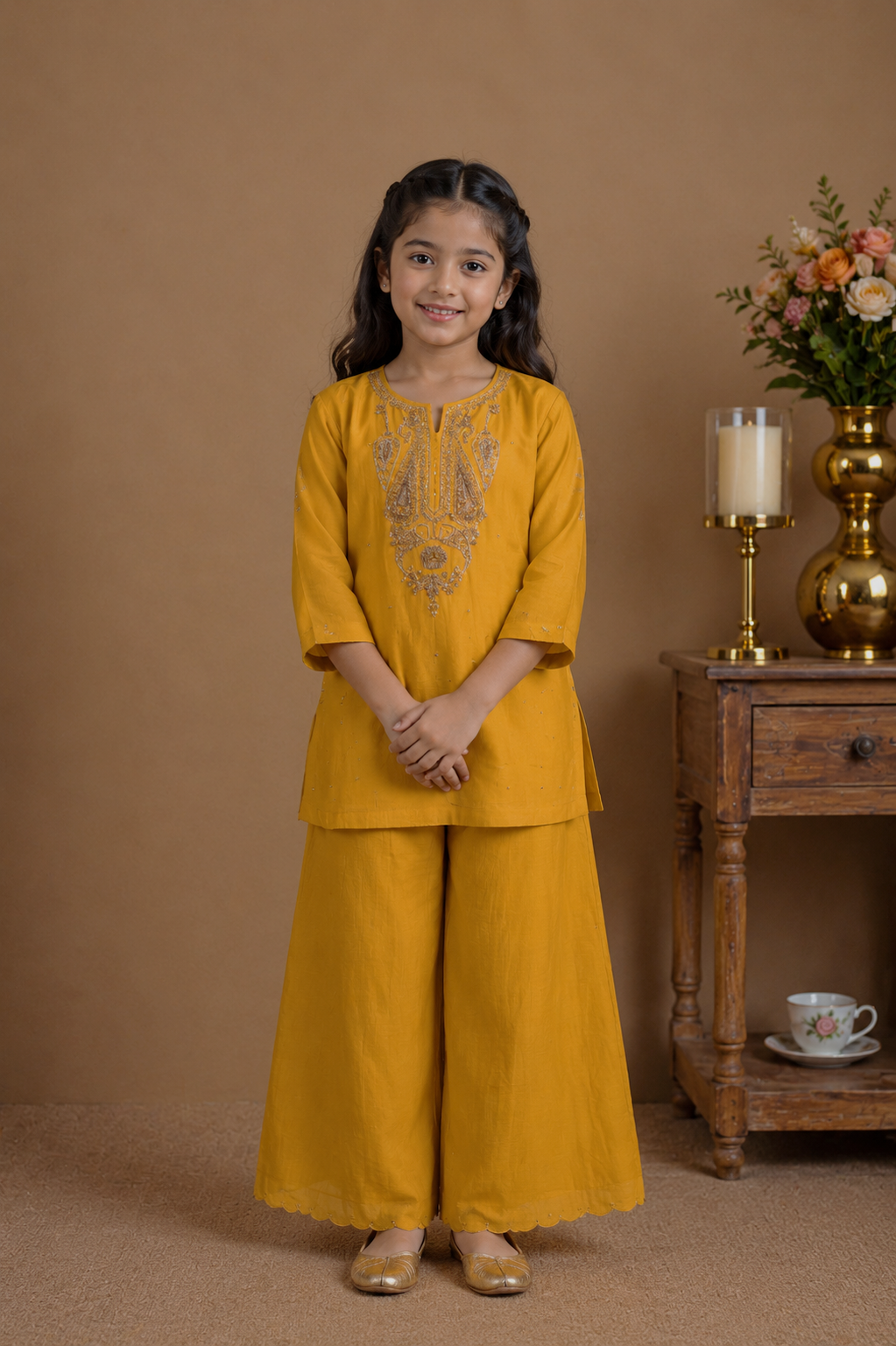 KIDS MUSTARD YELLOW MEENA TOP SET WITH DUPATTA