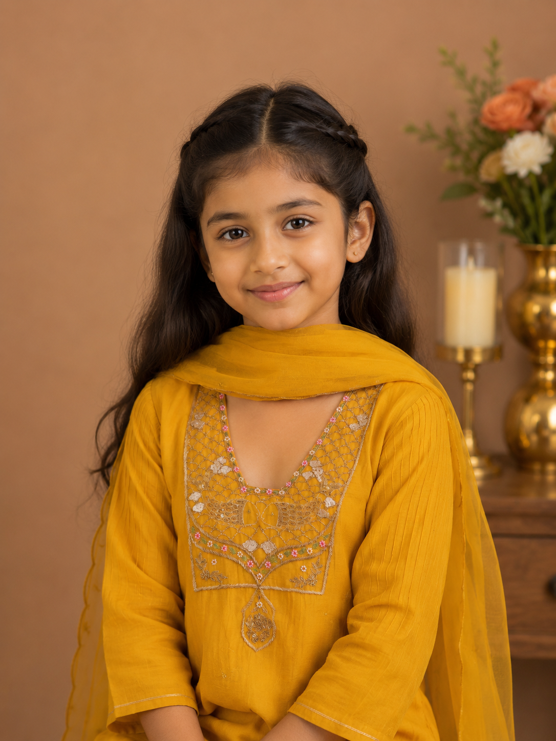 KIDS MUSTARD YELLOW MATSYA TOP PALAZZO WITH DUPATTA