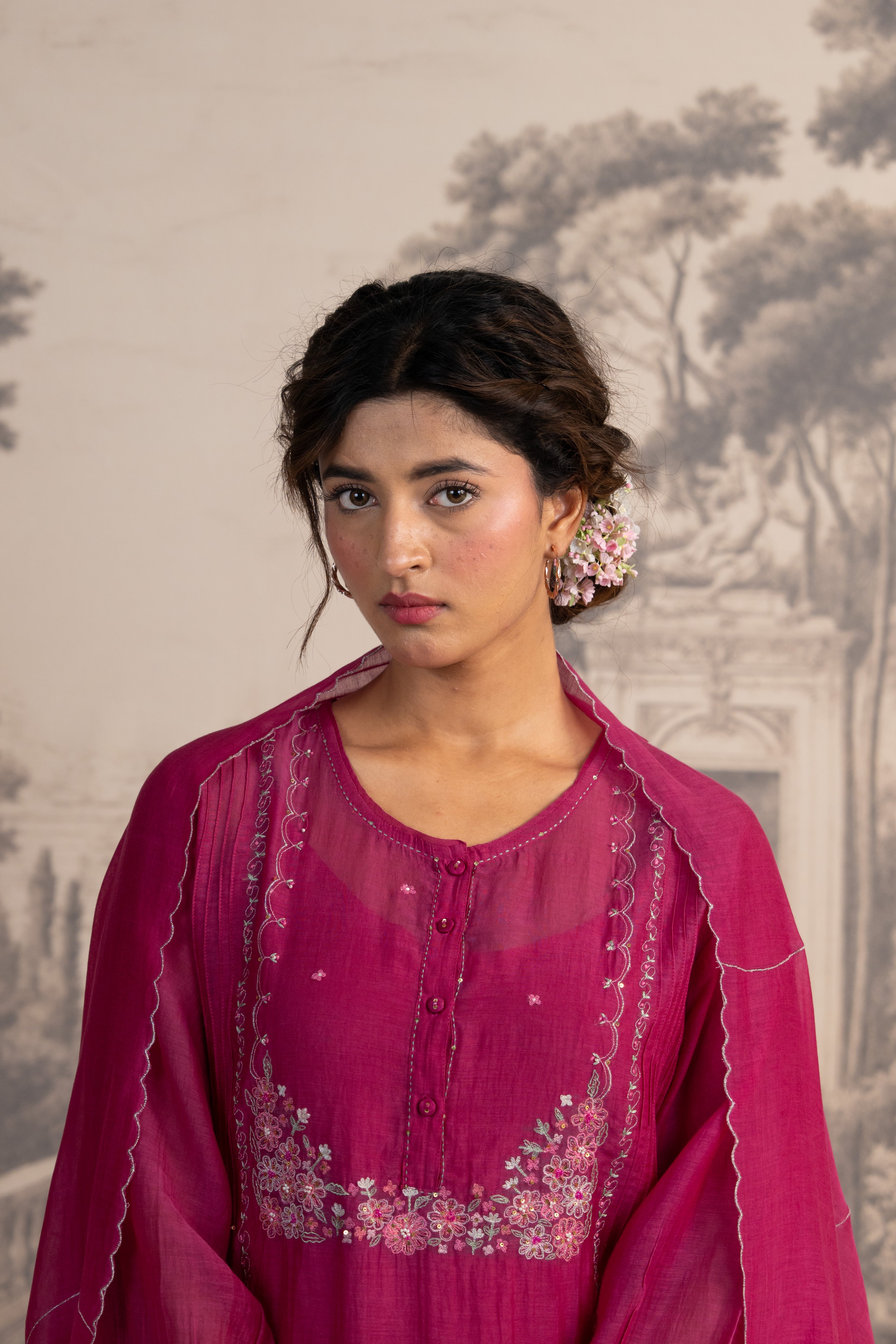Rani pink Beaded bageecha Suit set