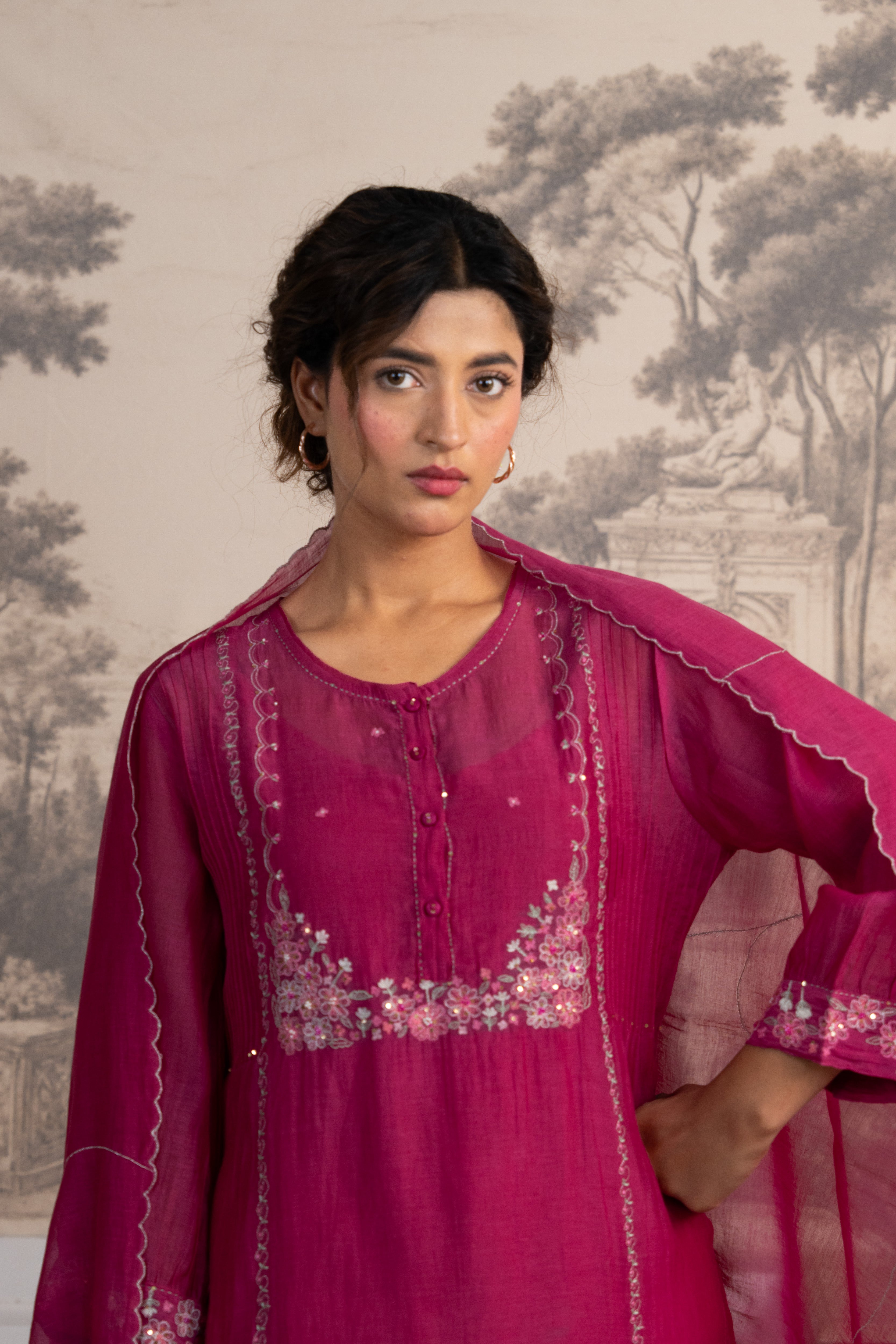Rani pink Beaded bageecha Suit set