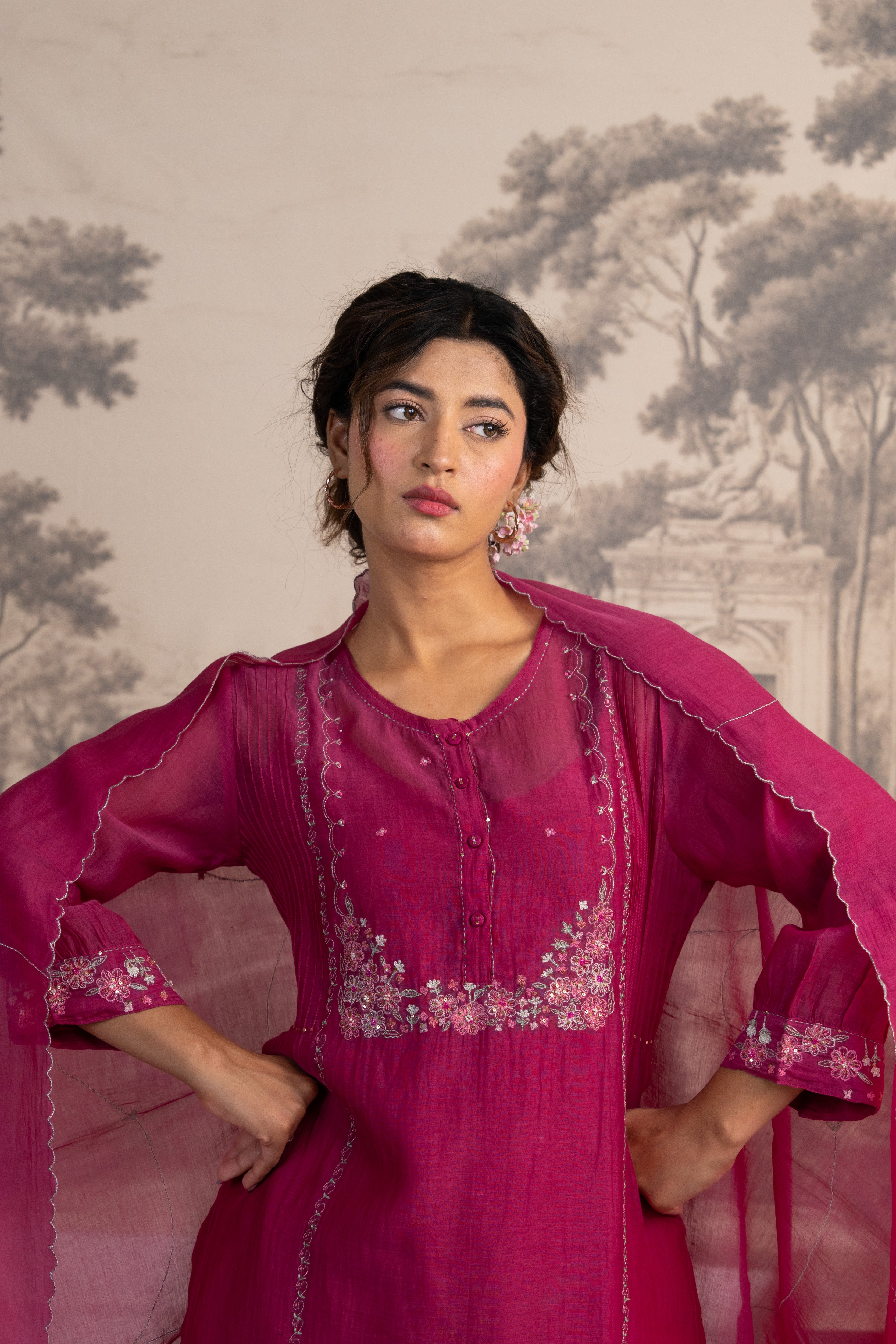 Rani pink Beaded bageecha Suit set