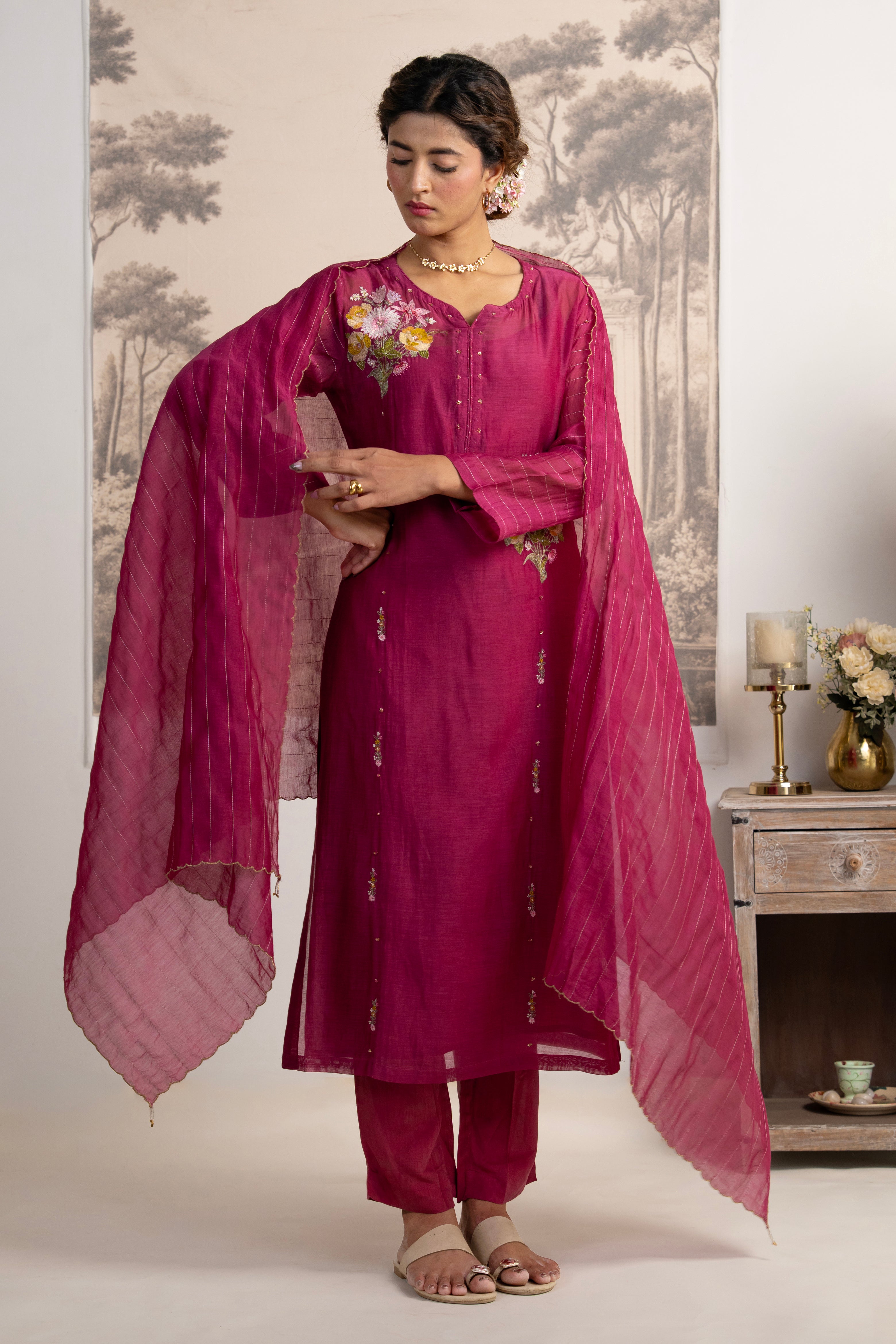 Rani pink twin bouquet suit set