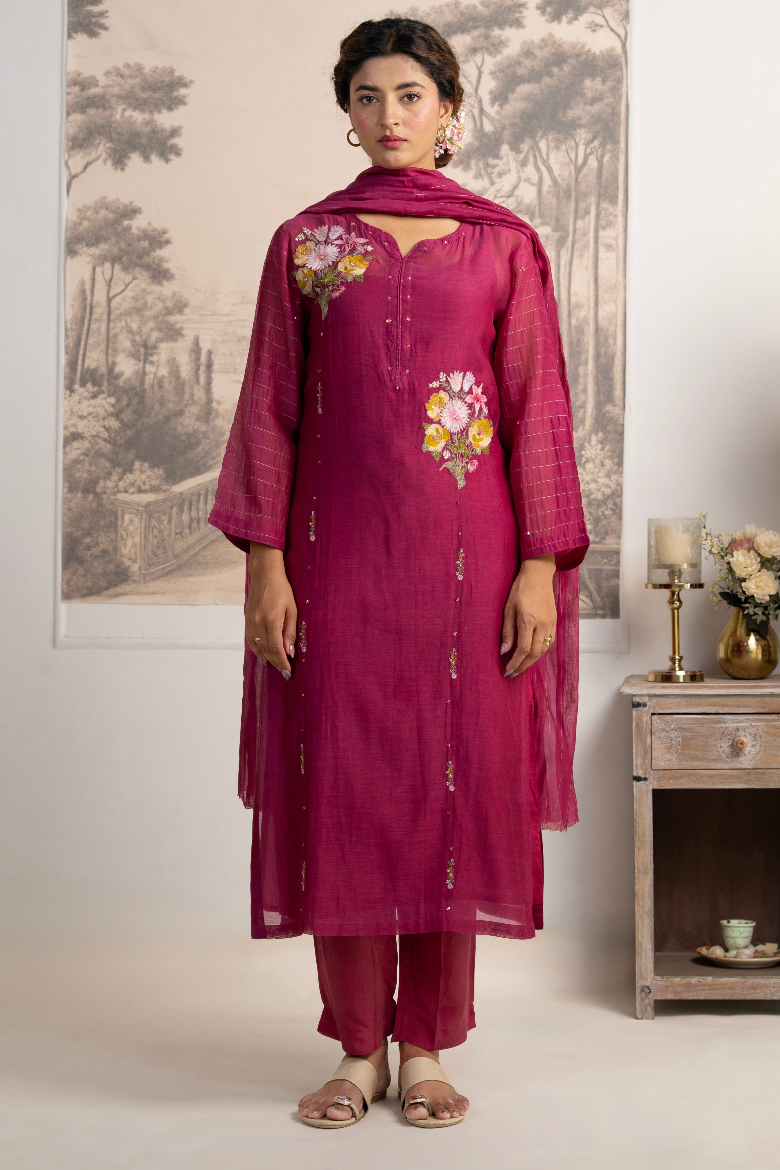 Rani pink twin bouquet suit set