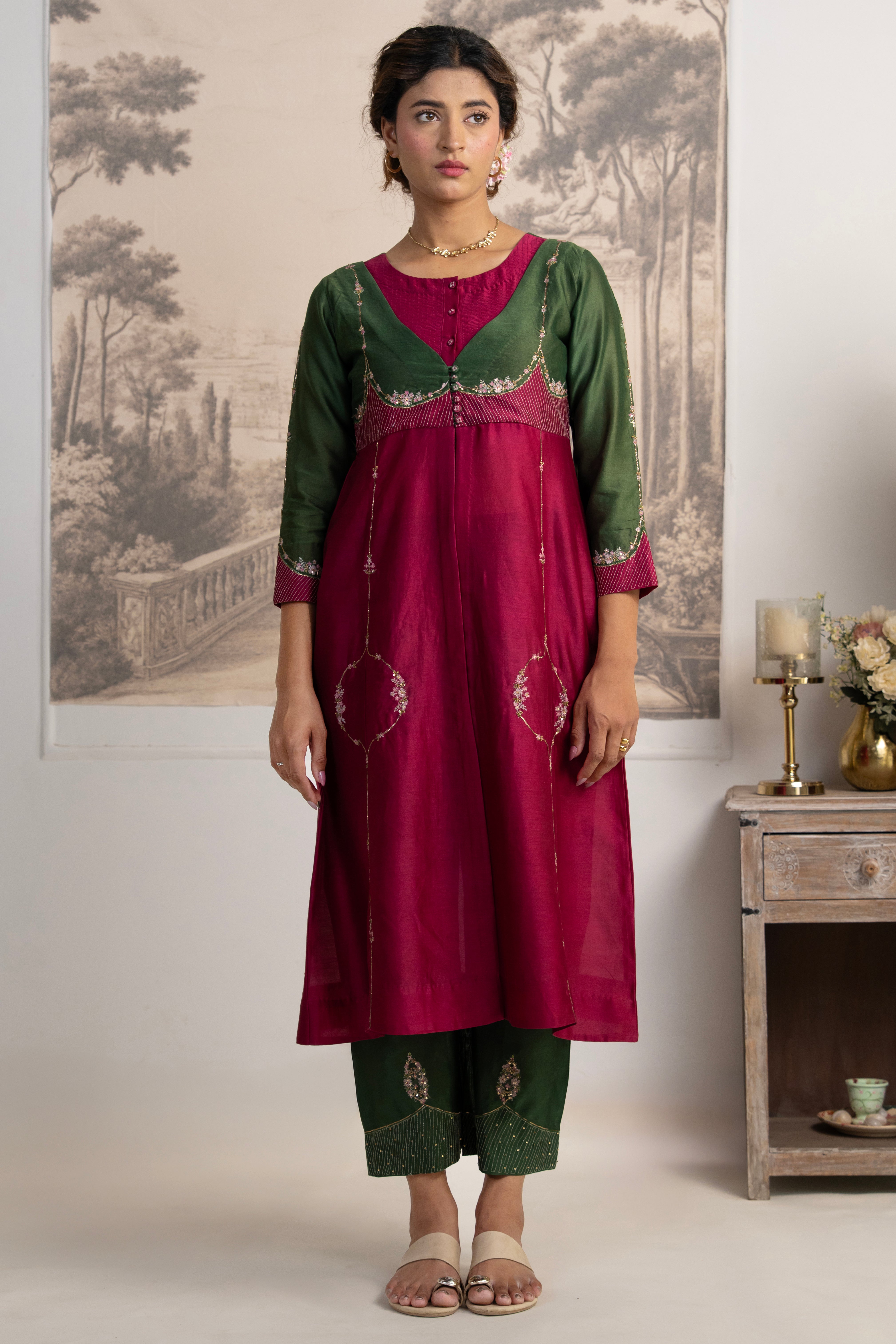 BOTTLE GREEN RANI PINK MASTANI SUIT SET