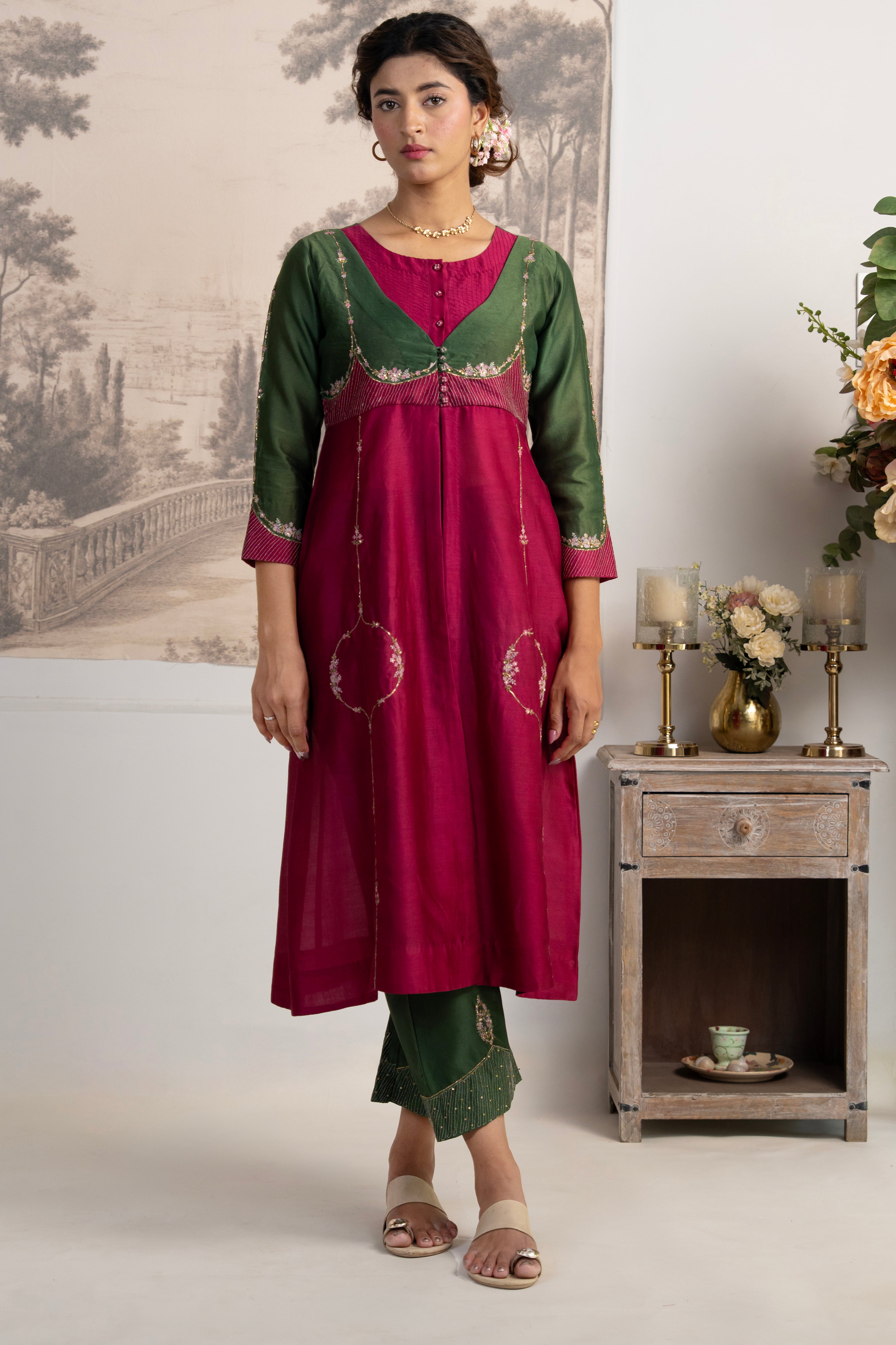 BOTTLE GREEN RANI PINK MASTANI SUIT SET