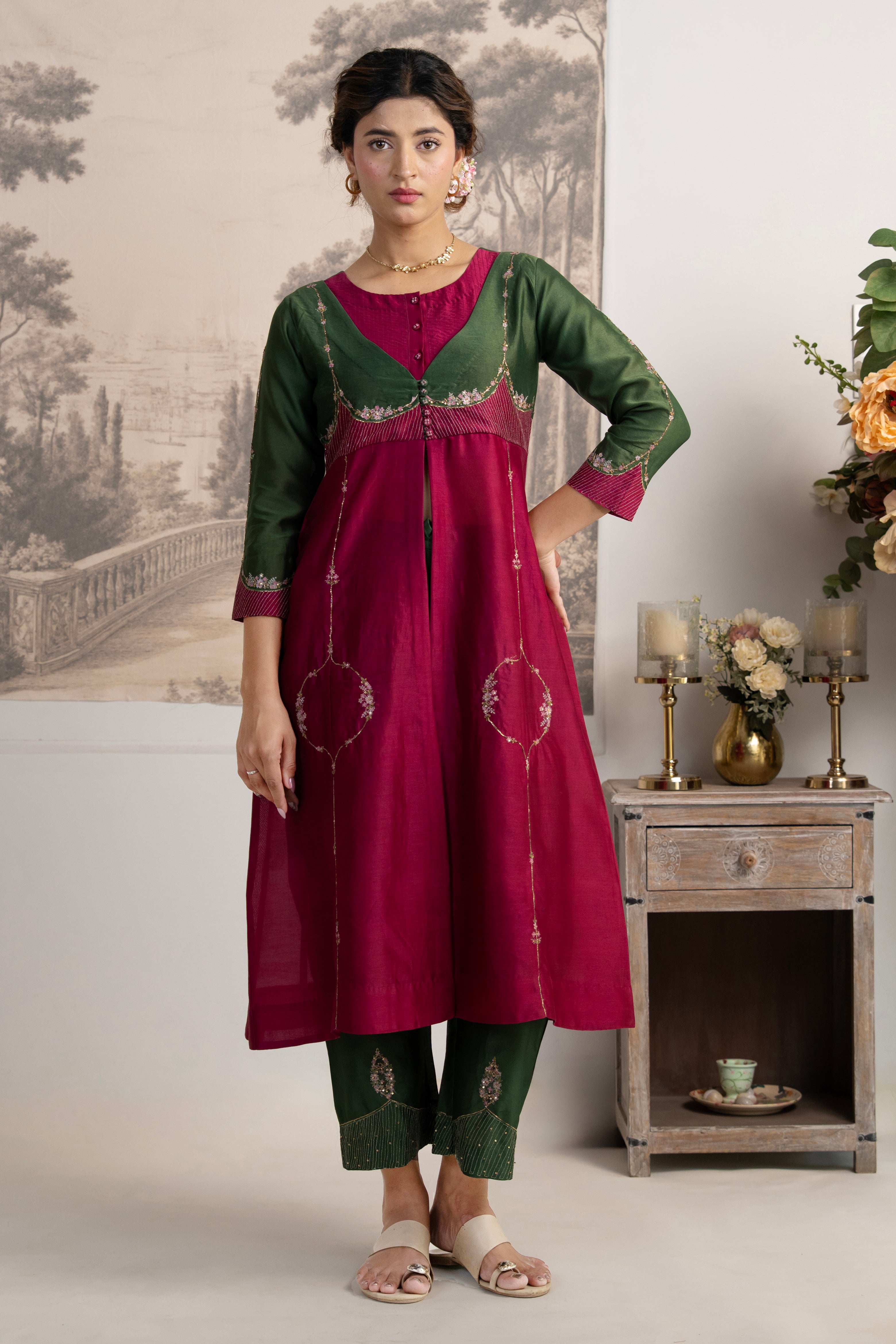 BOTTLE GREEN RANI PINK MASTANI SUIT SET