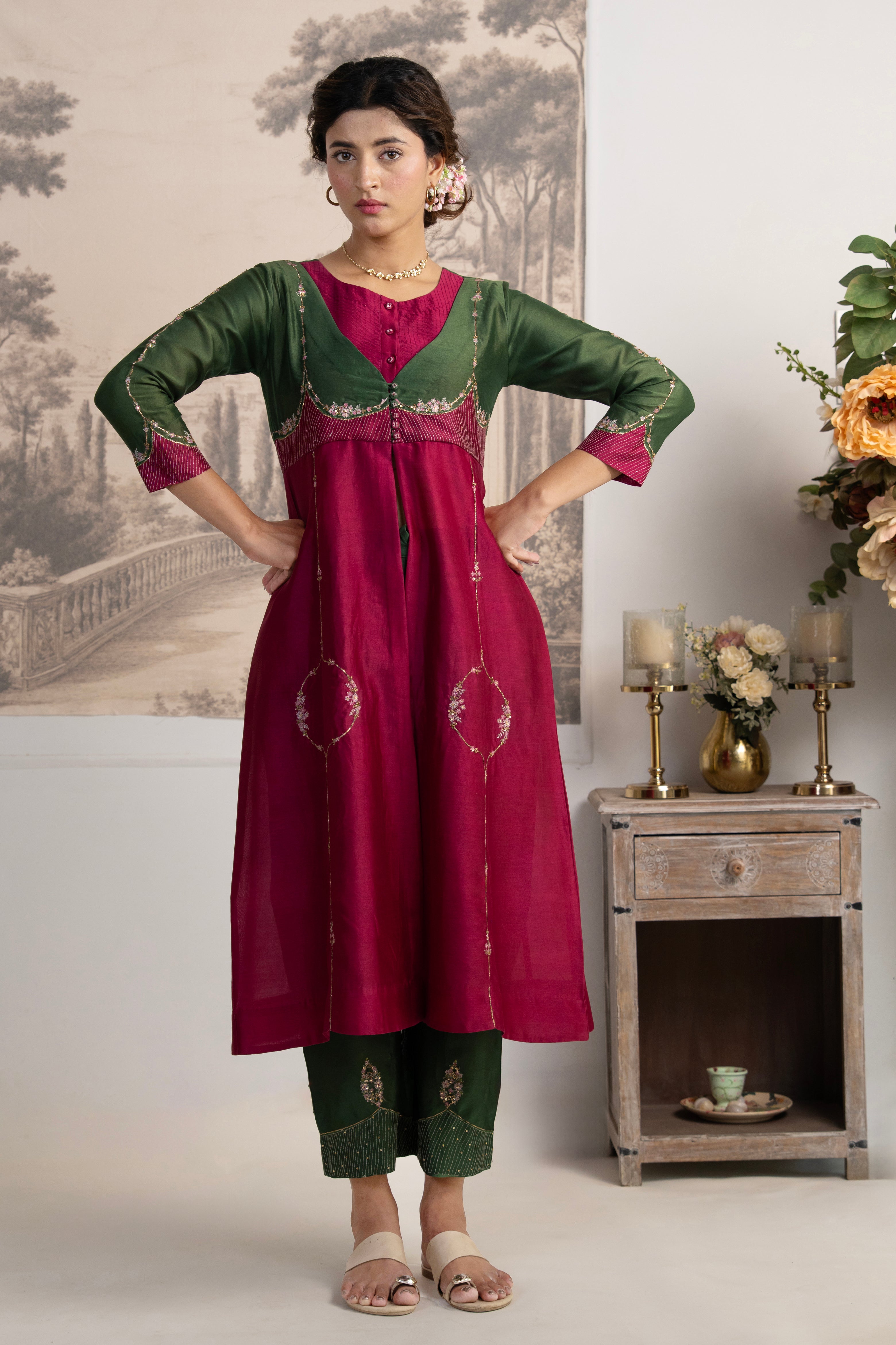 BOTTLE GREEN RANI PINK MASTANI SUIT SET