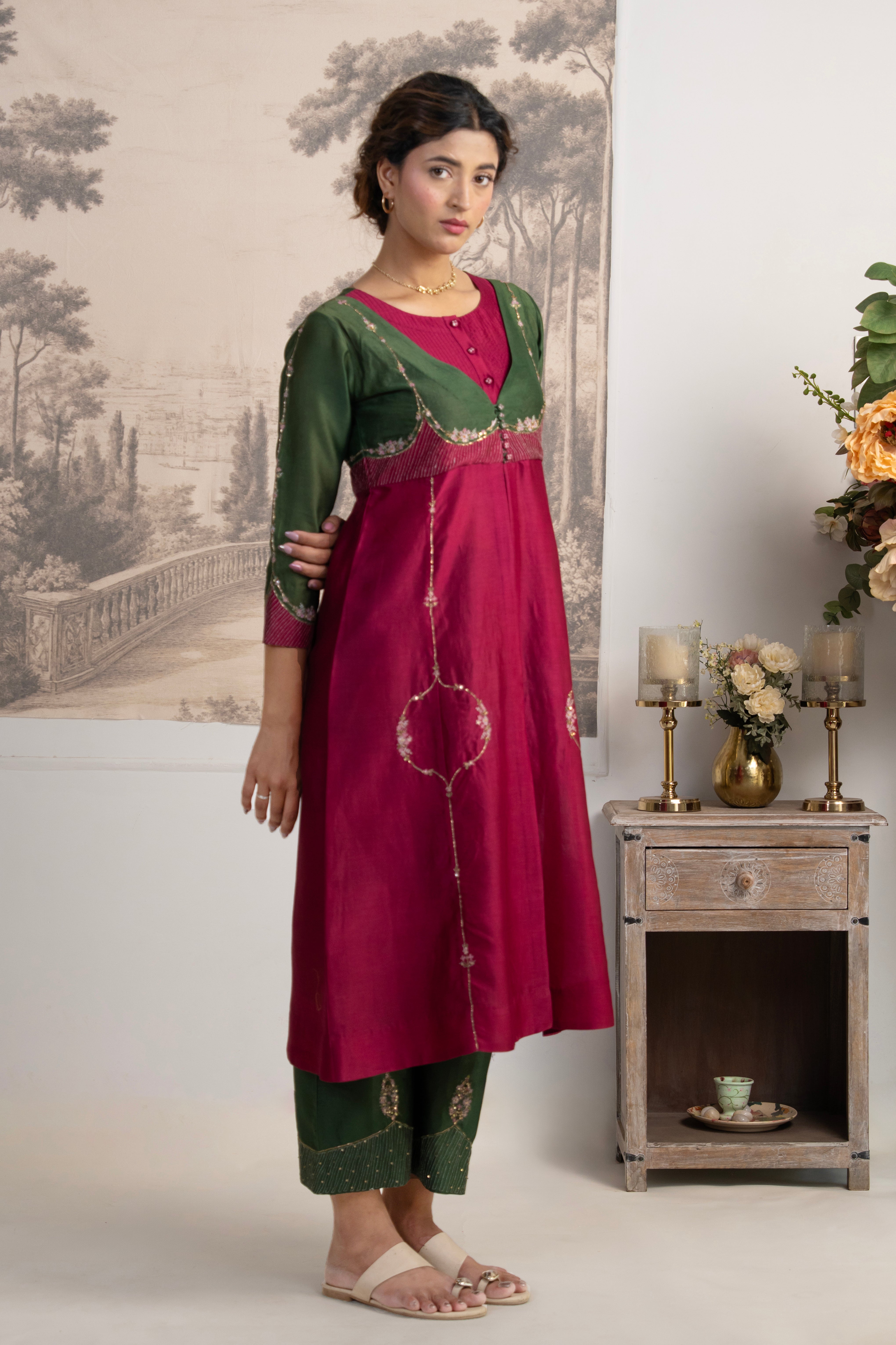 BOTTLE GREEN RANI PINK MASTANI SUIT SET