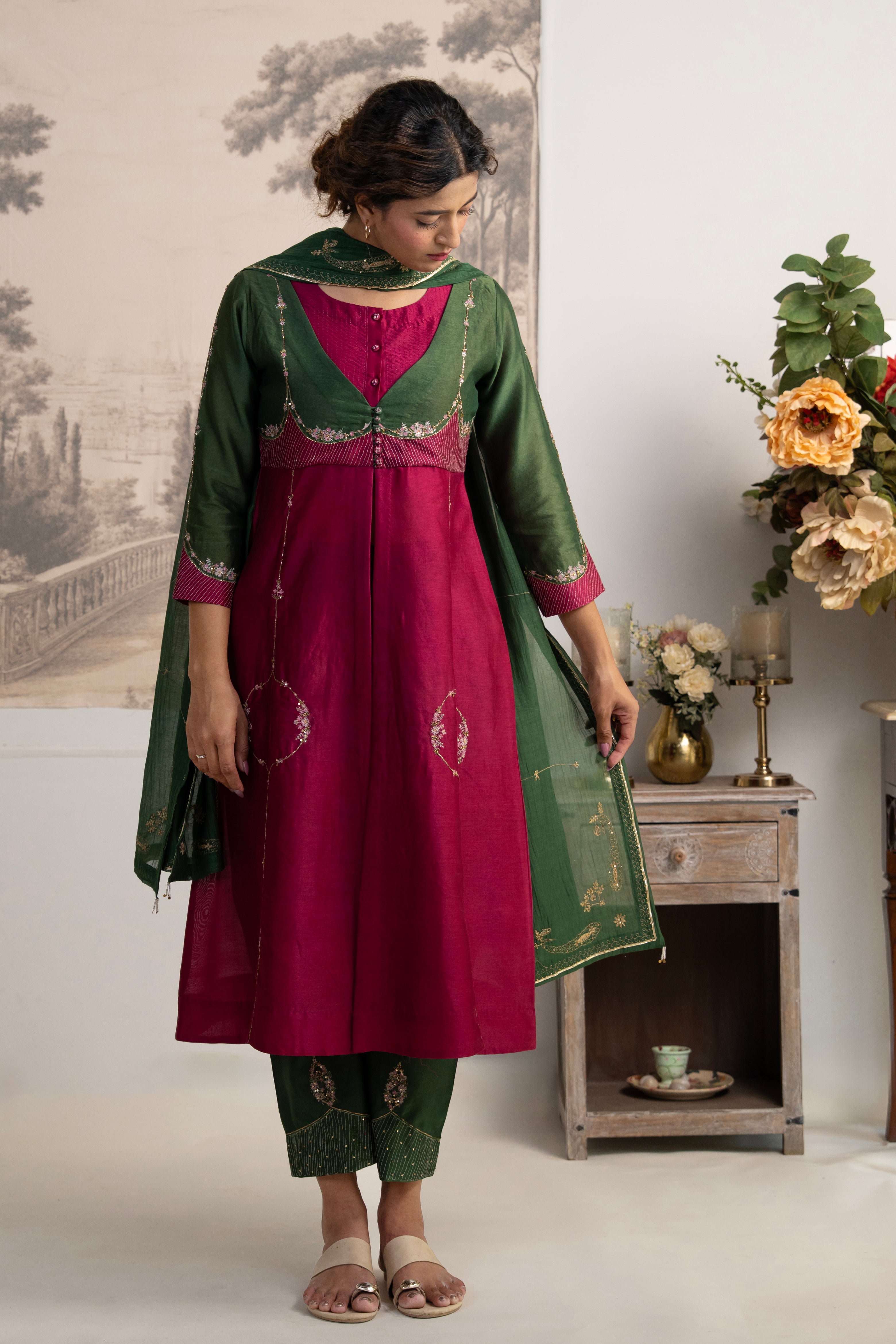 BOTTLE GREEN RANI PINK MASTANI SUIT SET