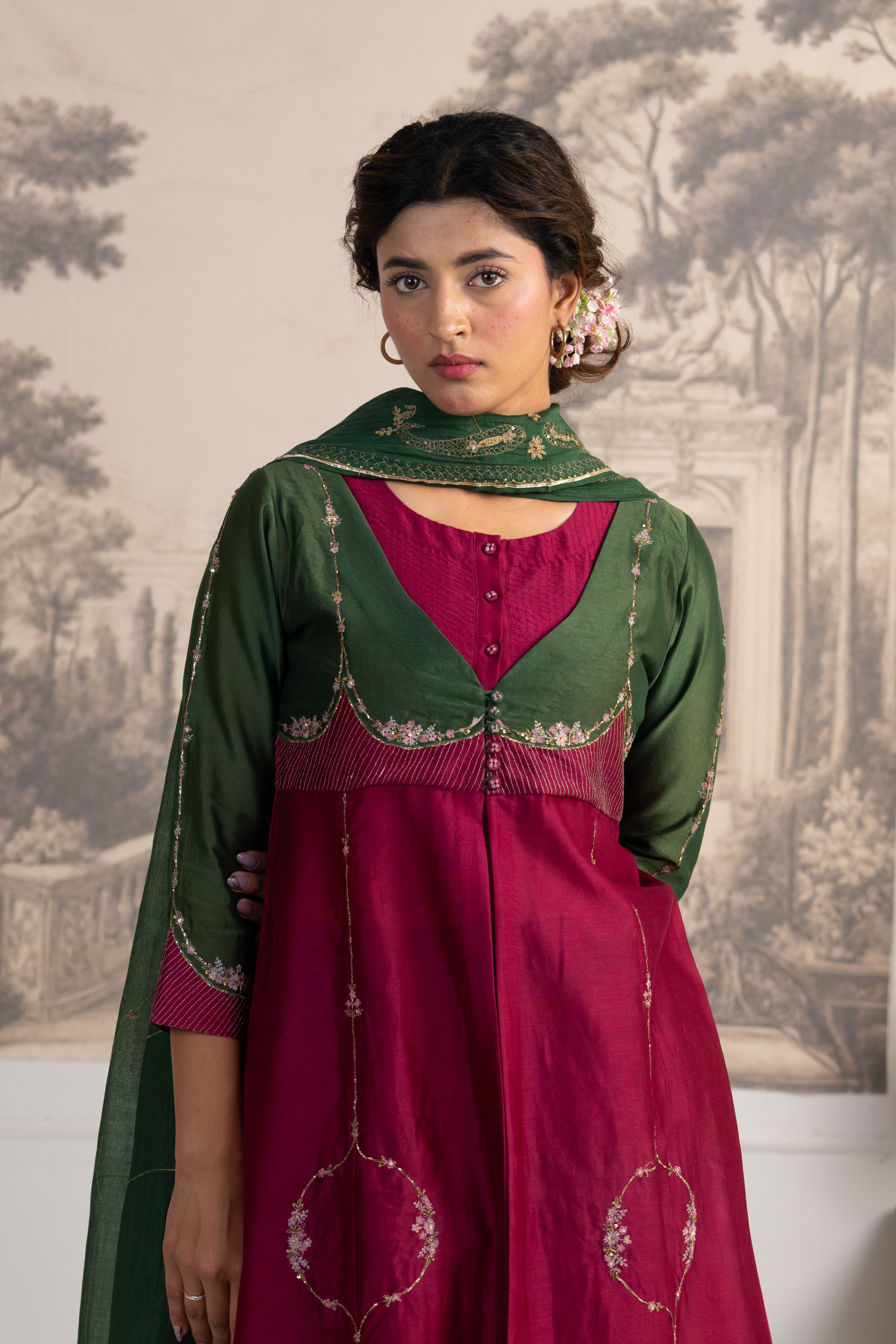BOTTLE GREEN RANI PINK MASTANI SUIT SET