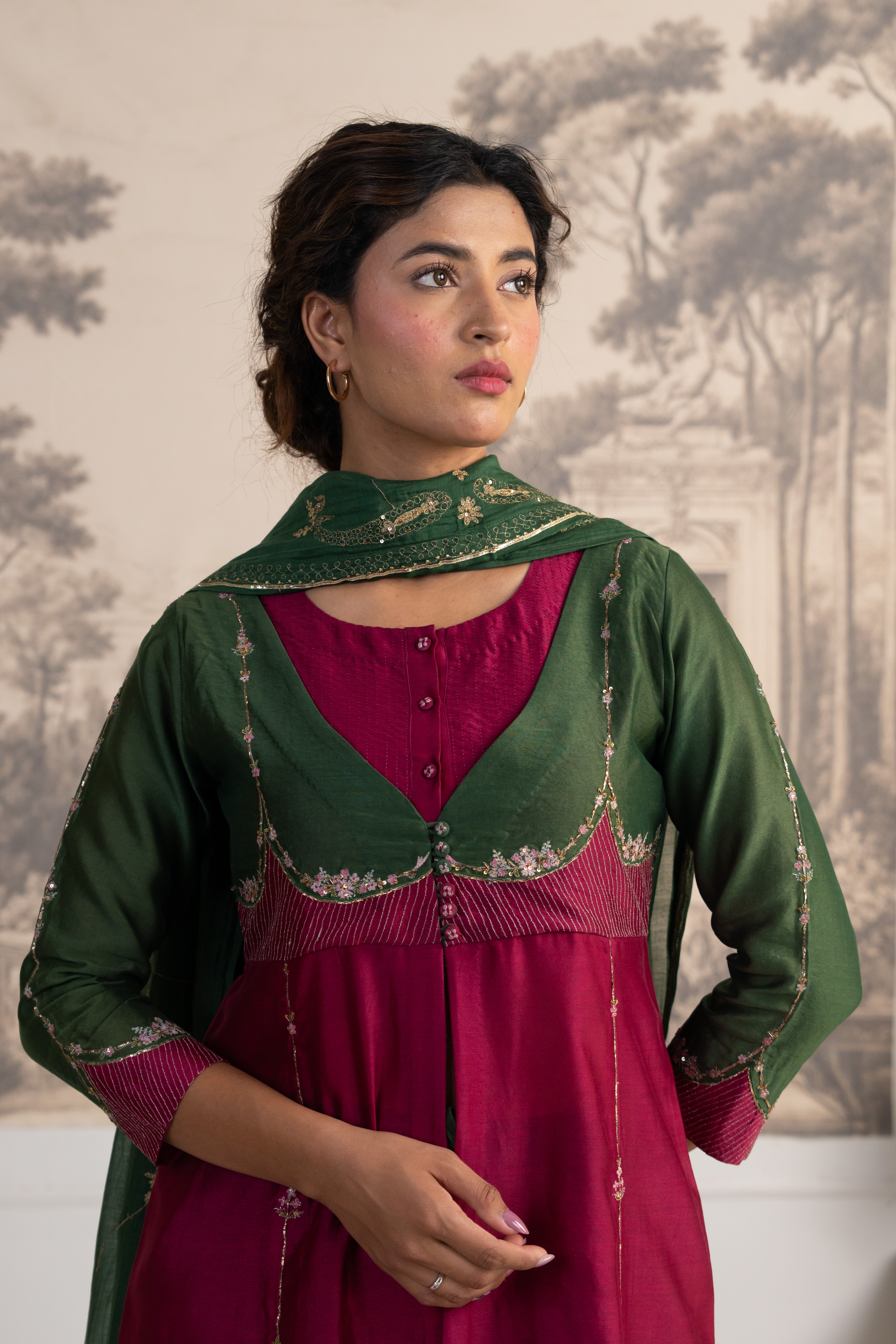 BOTTLE GREEN RANI PINK MASTANI SUIT SET