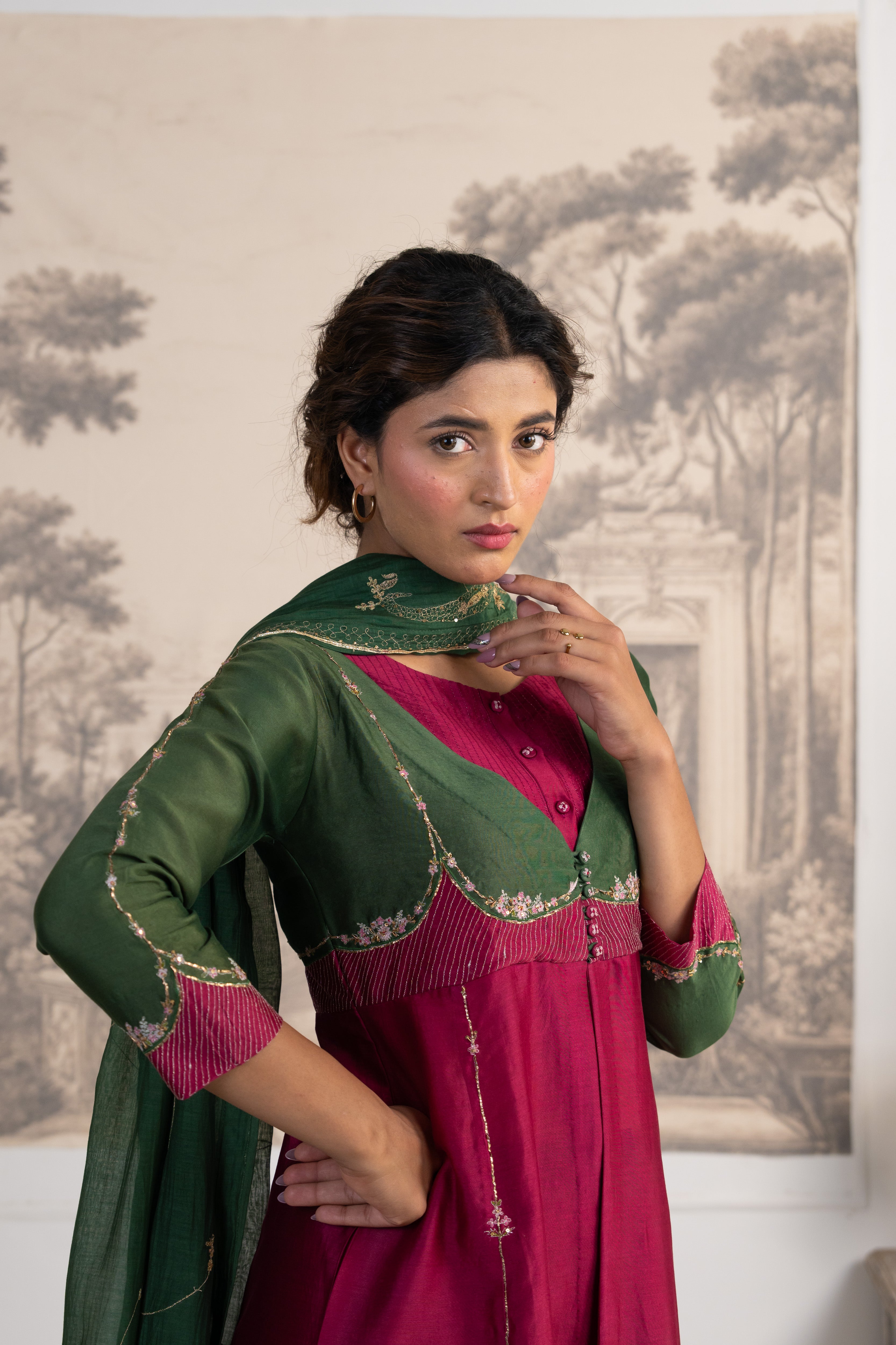 BOTTLE GREEN RANI PINK MASTANI SUIT SET