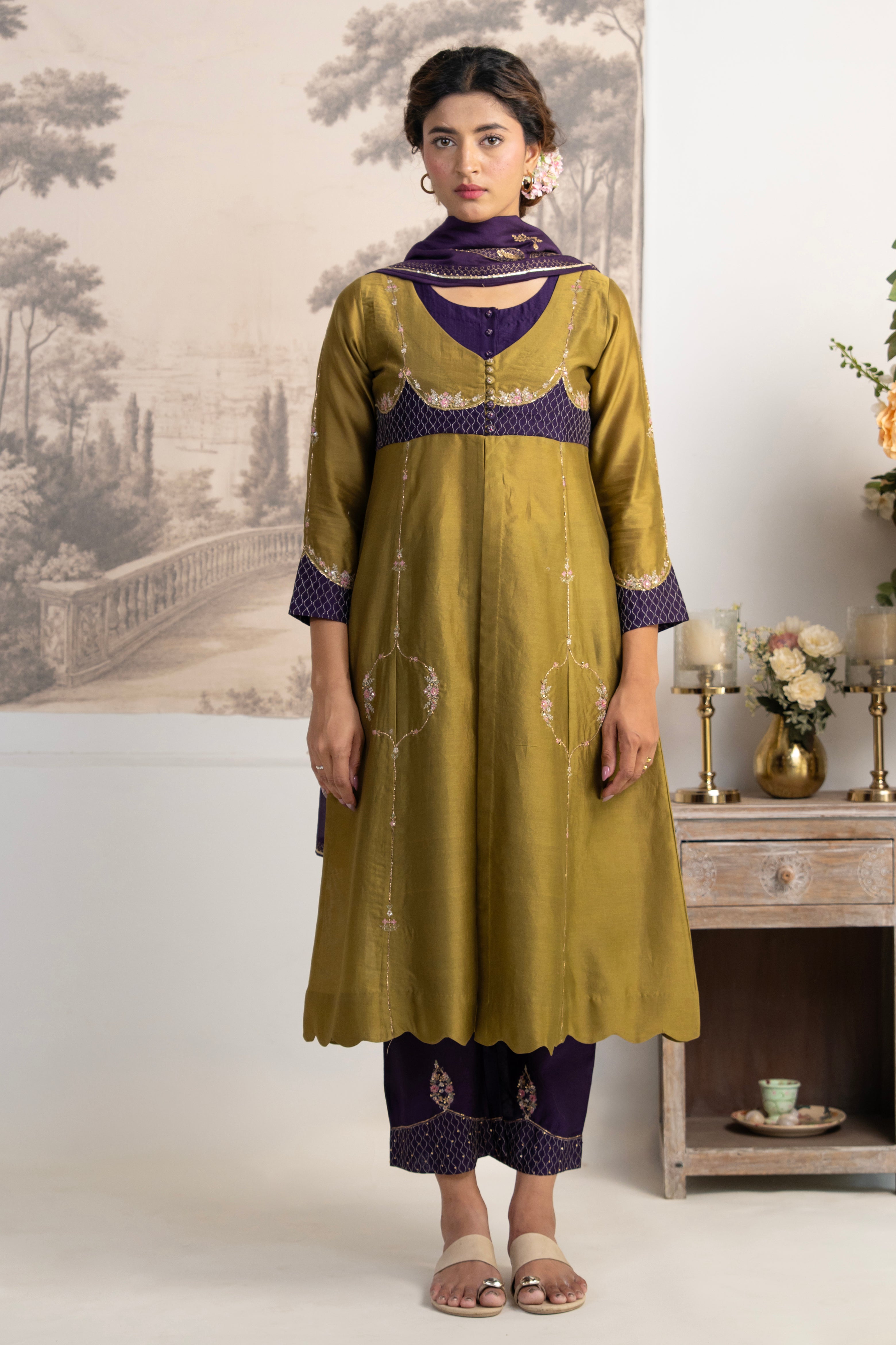 MEHENDI GREEN PURPLE MASTANI SUIT SET
