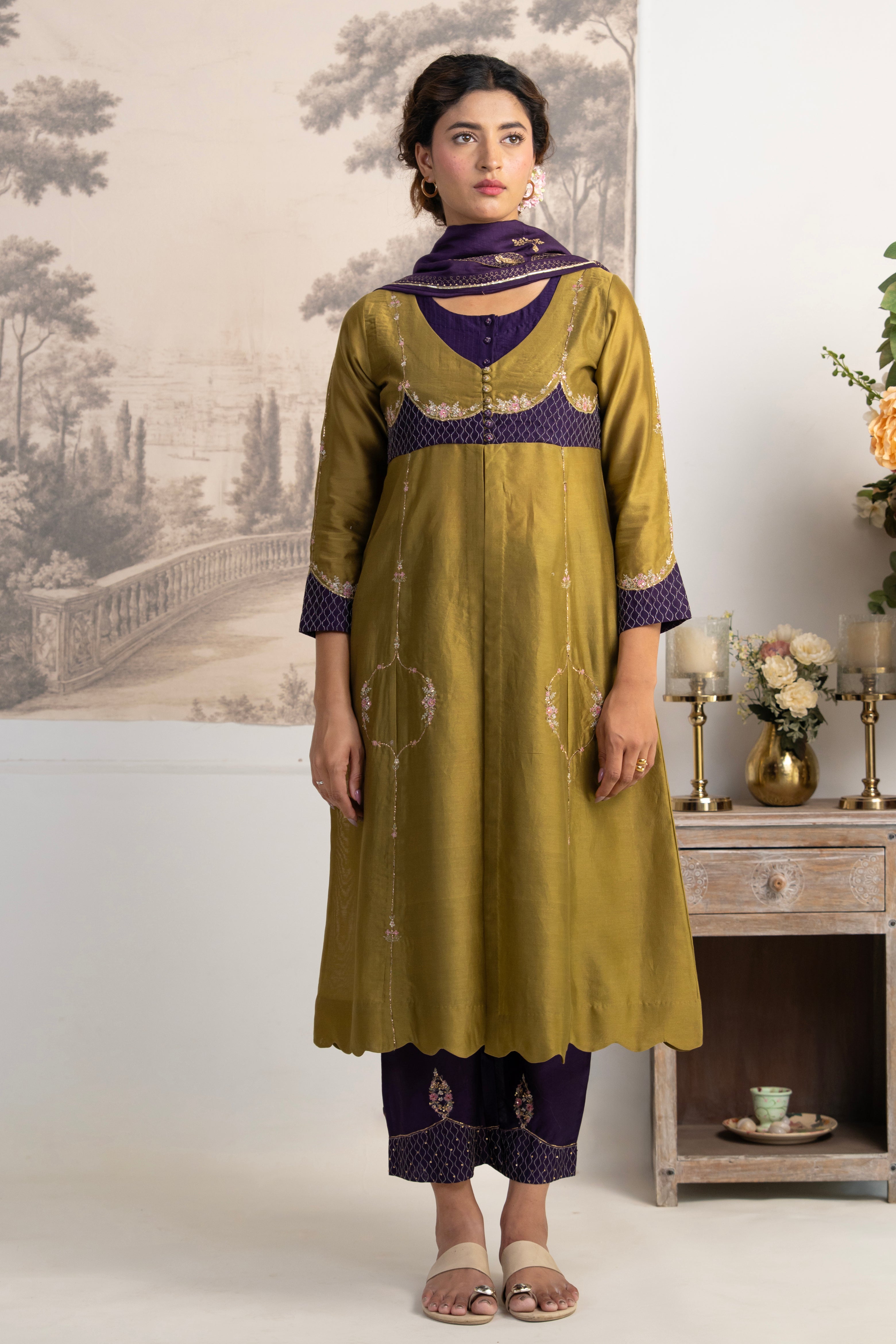 MEHENDI GREEN PURPLE MASTANI SUIT SET